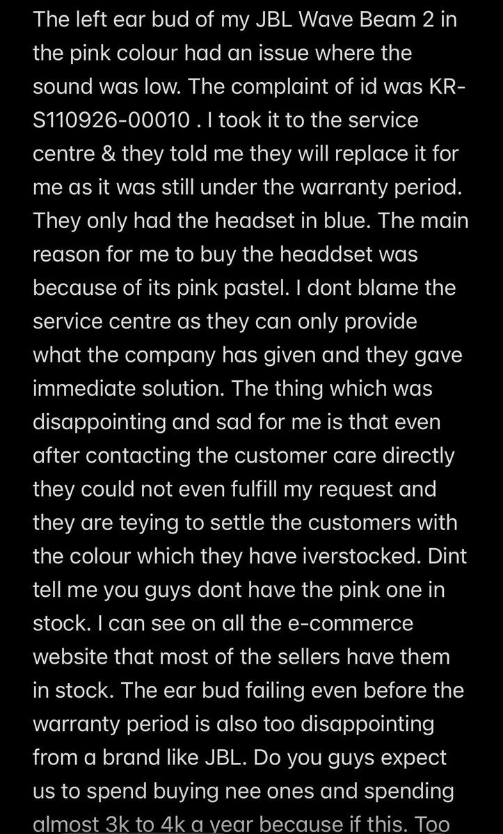 RheaMathew20's tweet photo. No response or resolution for this yet. It has been 2 days now. @JBLSoundIn @Harman https://t.co/HHCHqS8J61