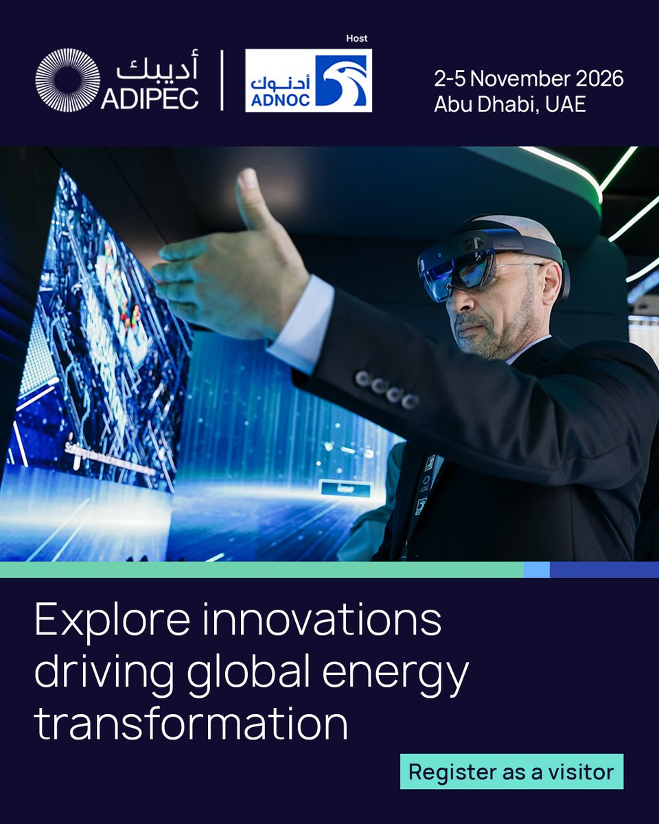 ADIPECOfficial's tweet photo. As global focus sharpens on building resilient economies and sustainable energy systems, momentum is growing across sectors to deliver meaningful progress.

At ADIPEC, that momentum becomes action through collaboration, innovation and practical strategies that shape energy systems built for performance, security and long-term growth.

From clean technologies to integrated solutions, ADIPEC demonstrates the breakthroughs turning ambition into action and advancing a future where energy drives inclusive, climate-aligned progress.

Be where the energy world meets at ADIPEC from 2-5 November 2026.  Register as a visitor: https://t.co/WaJdSTHNSQ

#ADIPEC #ADNOC #FutureOfEnergy #EnergyLeadership