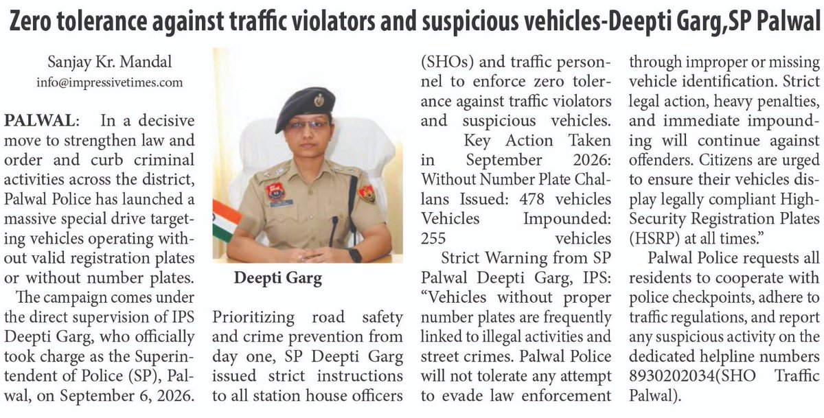 palwalpolice's tweet photo. #PALWAL_POLICE TARGET NUMBER PLATE VIOLATIONS TO CURB CRIME: OVER 475 CHALLANED, 255 VEHICLES IMPOUNDED."

#Zero_tolerance against traffic violators and suspicious vehicles-Deepti Garg,SP Palwal.

#PalwalPolice #TrafficRules #HaryanaPolice #LawAndOrder #TrafficSafety #RoadSafety

@cmohry @police_haryana @IGtraffic_hry