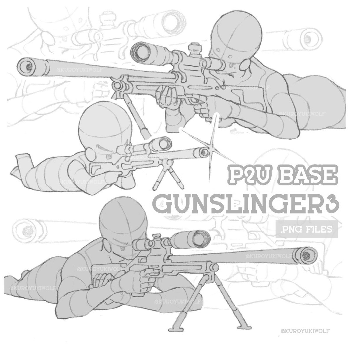 kuroyukiwolf's tweet photo. If your OC is a sniper, who would be in their crosshairs? 👀🔫🎯

P2U Base - Gunslinger 3 is here!
✦ PNG files
✦ get all 3 scales 
✦ for personal &amp; commercial use

All the complicated gun details are already broken down for easy use ✨
: grab them below ~ https://t.co/1JtvDwy9Yn
