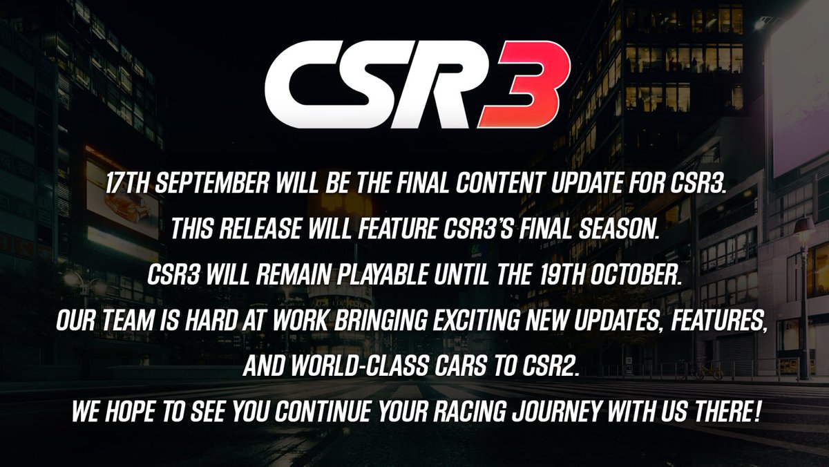 sunnyboyza's tweet photo. CSR 3 had already been canned before global release.

after shut down. now it's lost media. https://t.co/ceYw74KFqJ