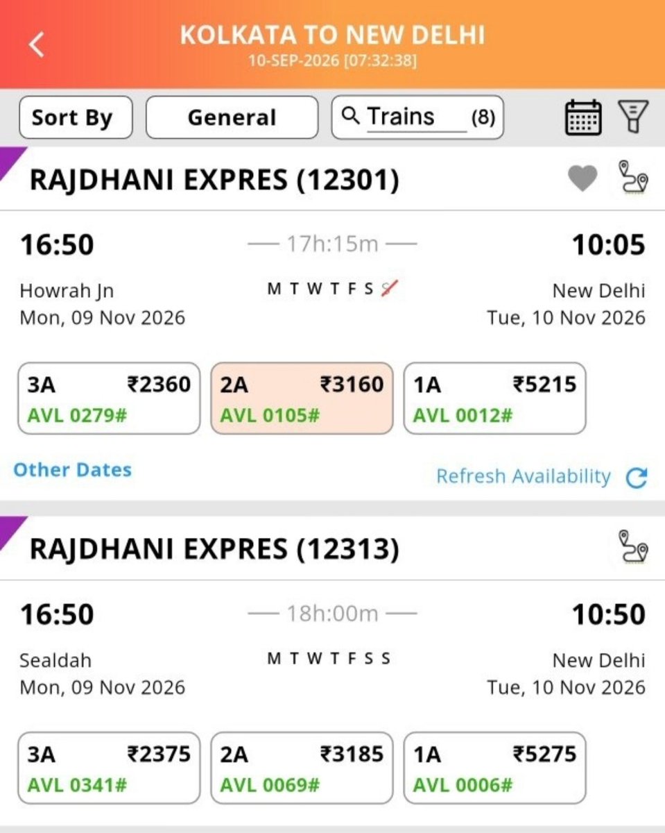 askvipendra's tweet photo. सुबह 8 बजे Rajdhani की Booking खुलनी थी।

Kolkata से New Delhi की Ticket चाहिए थी, इसलिए Passenger Details, Aadhaar Authentication और बाकी सारी तैयारी पहले ही कर ली गई थी।

8 बजे App खोला तो Login अपने आप गायब था।

Login करके जैसे ही Booking शुरू की, Seats देखकर हैरानी हुई।

कुछ ही Seats Available थीं और Booking शुरू होते ही तेजी से कम होती जा रही थीं।

Passenger Select किया और Payment पर पहुंचे तो App अटक गया।