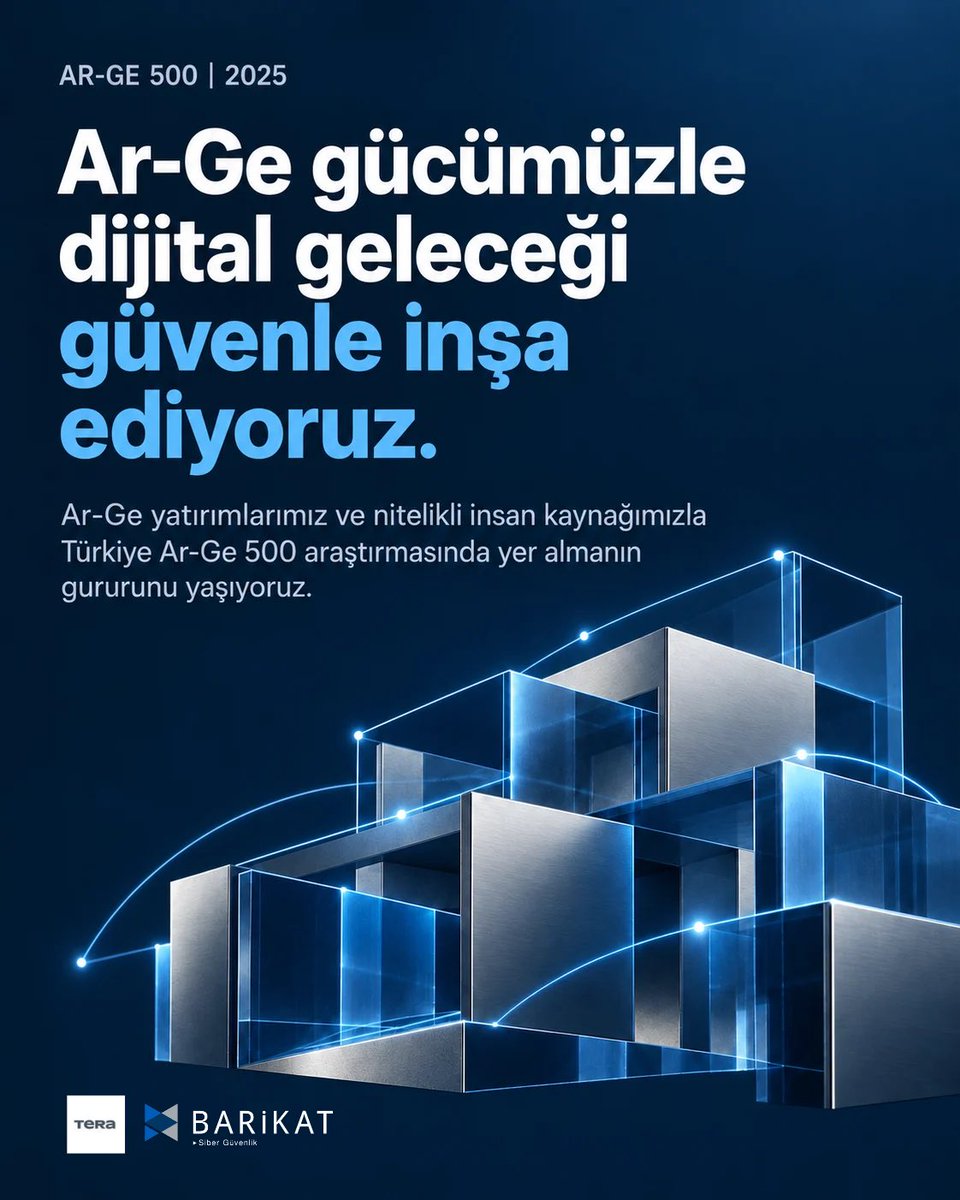 barikat_siber's tweet photo. Siber güvenlikte kalıcı değer üretmenin temelinde, araştırmaya ve insana yapılan yatırım var.

Barikat olarak, Turkishtime’ın 2025 yılı Türkiye Ar-Ge 500 araştırmasında;

• Ar-Ge harcamalarında 87.,
• Ar-Ge merkezinde istihdamda 52.,
�� Yüksek lisans ve doktora mezunu personel istihdamında 35.

sırada yer almanın gururunu yaşıyoruz.

Siber tehditlerin sürekli değiştiği bir alanda Ar-Ge’ye ayrılan kaynaklar; yeni riskleri araştırmak, güvenlik çözümlerini geliştirmek ve kurumların ihtiyaçlarına daha etkili yanıtlar üretmek için önem taşıyor. Bu çalışmaların sürekliliği ise bilgisi, deneyimi ve araştırma yetkinliğiyle katkı sunan uzman ekiplerle mümkün oluyor.

Ar-Ge’ye ve nitelikli insan kaynağına yaptığımız yatırımları bu anlayışla sürdürüyoruz. Mühendislik birikimimizi geliştirirken müşterilerimizin siber dayanıklılığını güçlendirmeyi ve Türkiye’nin teknoloji üretme kapasitesine katkı sunmayı hedefliyoruz.

Bu başarıya emek veren tüm ekip arkadaşlarımıza teşekkür ediyoruz. Birlikte araştırıyor, geliştiriyor; dijital geleceği güvenle inşa ediyoruz.

#Barikat #ArGe500 #ArGe #SiberGüvenlik