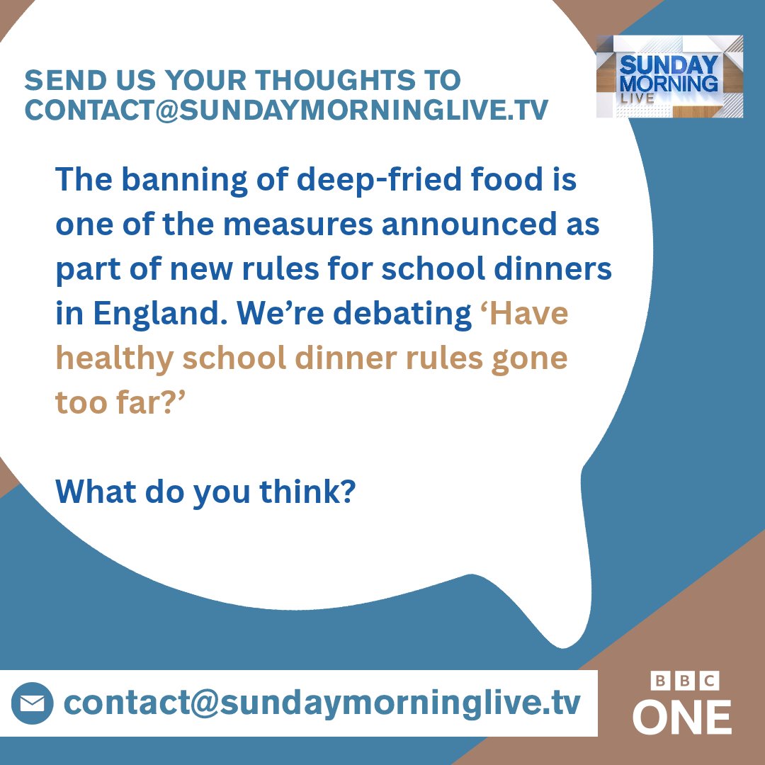 bbcsml's tweet photo. The banning of deep-fried food is one of the measures announced as part of new rules for school dinners in England.  We’re debating ‘Have healthy school dinner rules gone too far?’  What do you think? https://t.co/KeSczukZpx