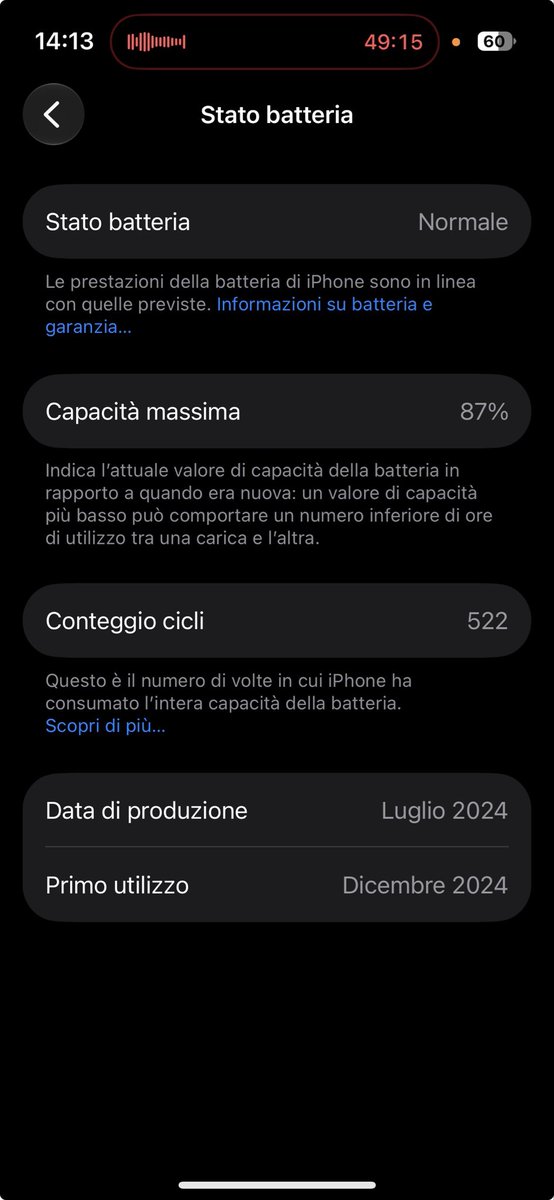 missesfederico's tweet photo. @fragolatte 87% da dicembre 2024 😭 iphone 15.. ormai se sono fuori tutto il giorno non mi dura più https://t.co/TV3dwzRUrN