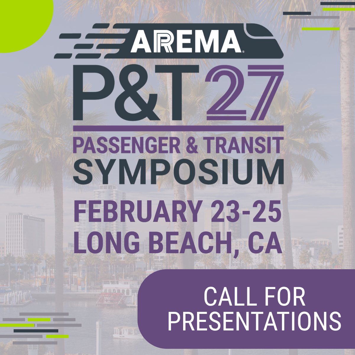 AREMArail's tweet photo. Have a passenger or transit rail project worth sharing?

The AREMA Passenger &amp; Transit 2027 Symposium is accepting presentation proposals for its February 23–25, 2027 event in Long Beach, CA.

🗓️ Abstracts are due 9/12/26
Submit your proposal:https://t.co/SLXRWkp3vl
#arema2026 https://t.co/6m1gEdbfAh