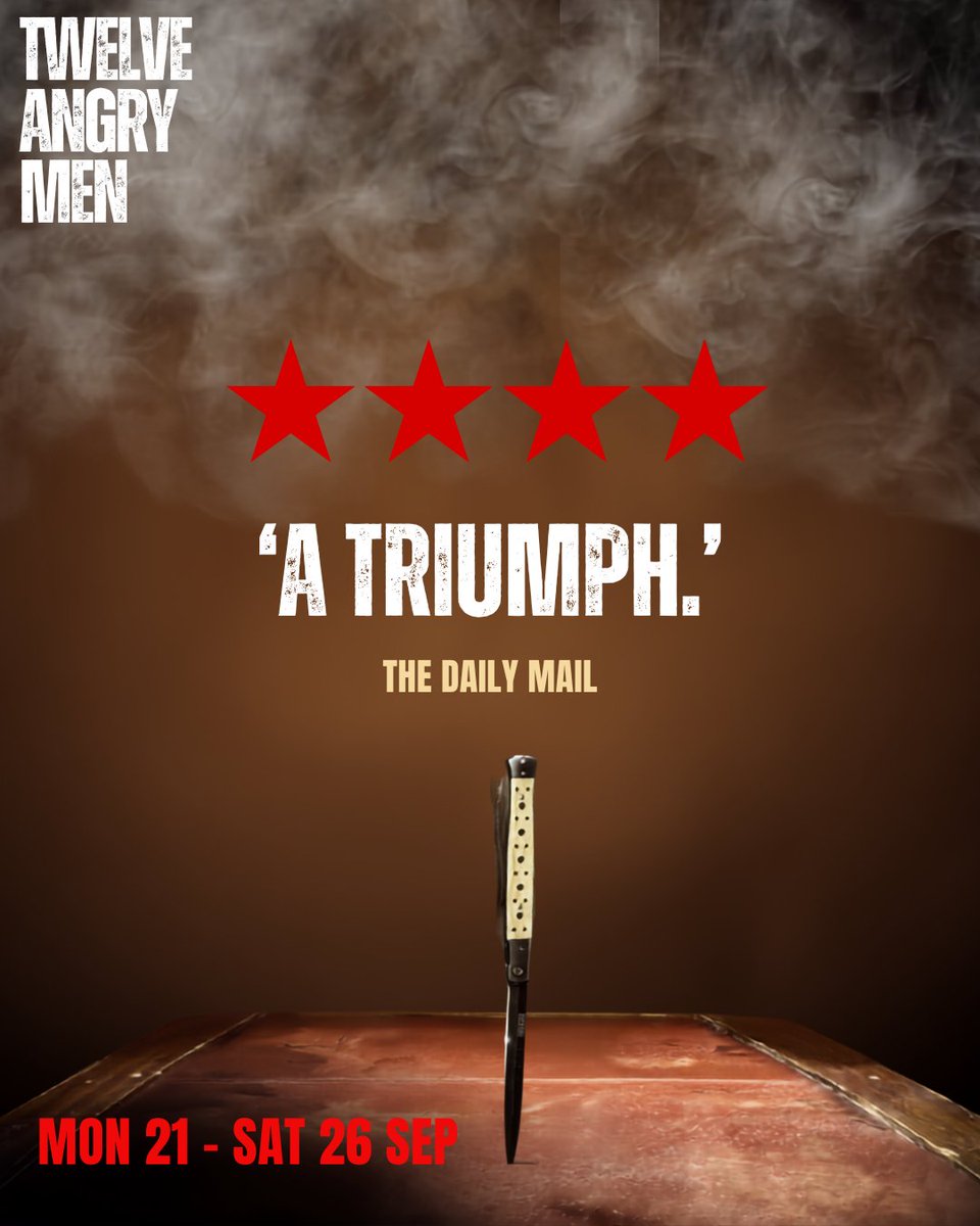 BirminghamRep's tweet photo. 🔨 Twelve men. One verdict. Knife-edge drama. 

Following record-breaking West End seasons, Twelve Angry Men is back in session at The Rep! 

A jury must decide the fate of a young man accused of murder. What seems straightforward quickly unravels as prejudices clash and preconceived ideas are challenged. Every twist leads to the nail-biting climax in this gripping courtroom thriller...

The critics have spoken:
"Knife-edge stuff" ★★★★ Mail on Sunday
"A triumph." ★★★★ The Daily Mail

Your turn to be part of the jury! ⚖️

📅 Mon 21 – Sat 26 Sep
🎟️ https://t.co/j0tOXGYjyH