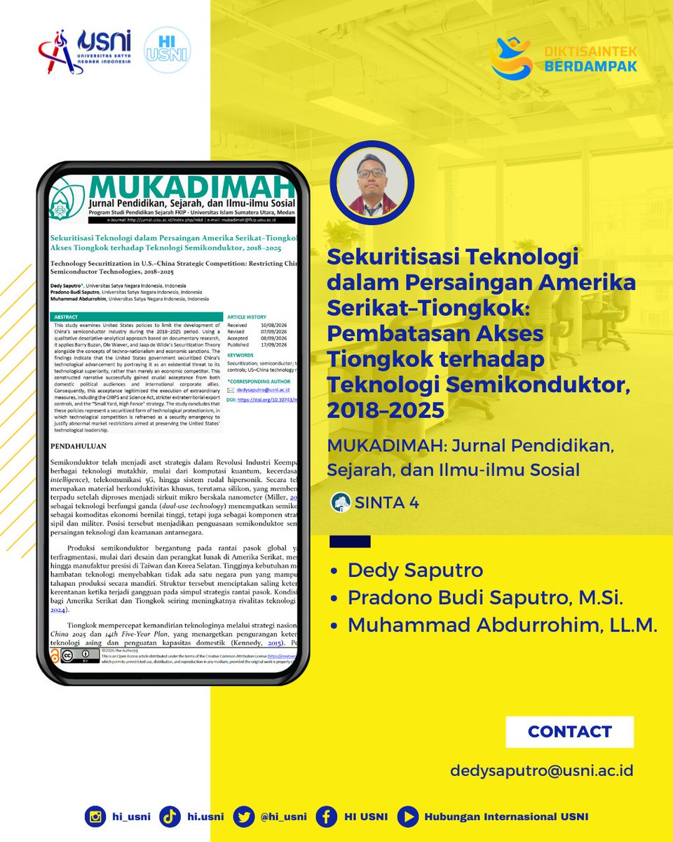 hi_usni's tweet photo. Program Studi Ilmu Hubungan Internasional @usniofficial mengucapkan selamat kepada mahasiswa HI Dedy Saputro yang telah berhasil mempublikasikan artikel ilmiahnya di MUKADIMAH: Jurnal Pendidikan, Sejarah, dan Ilmu-ilmu Sosial.

#hiusni https://t.co/buNIihuWDZ