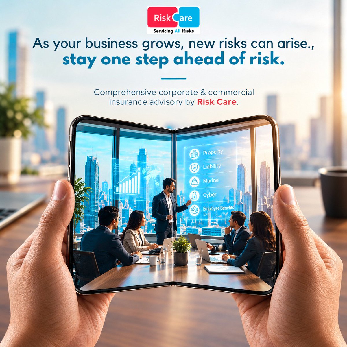 riskcareinsure's tweet photo. As your business grows, new risks arise. Stay one step ahead with Risk Care's comprehensive corporate and commercial #insurance advisory, designed for the modern digital era. 📱✨
From cyber threats to employee benefits, we keep every angle of your growth #protected.
#iphonefold https://t.co/UjA2lJPwUZ