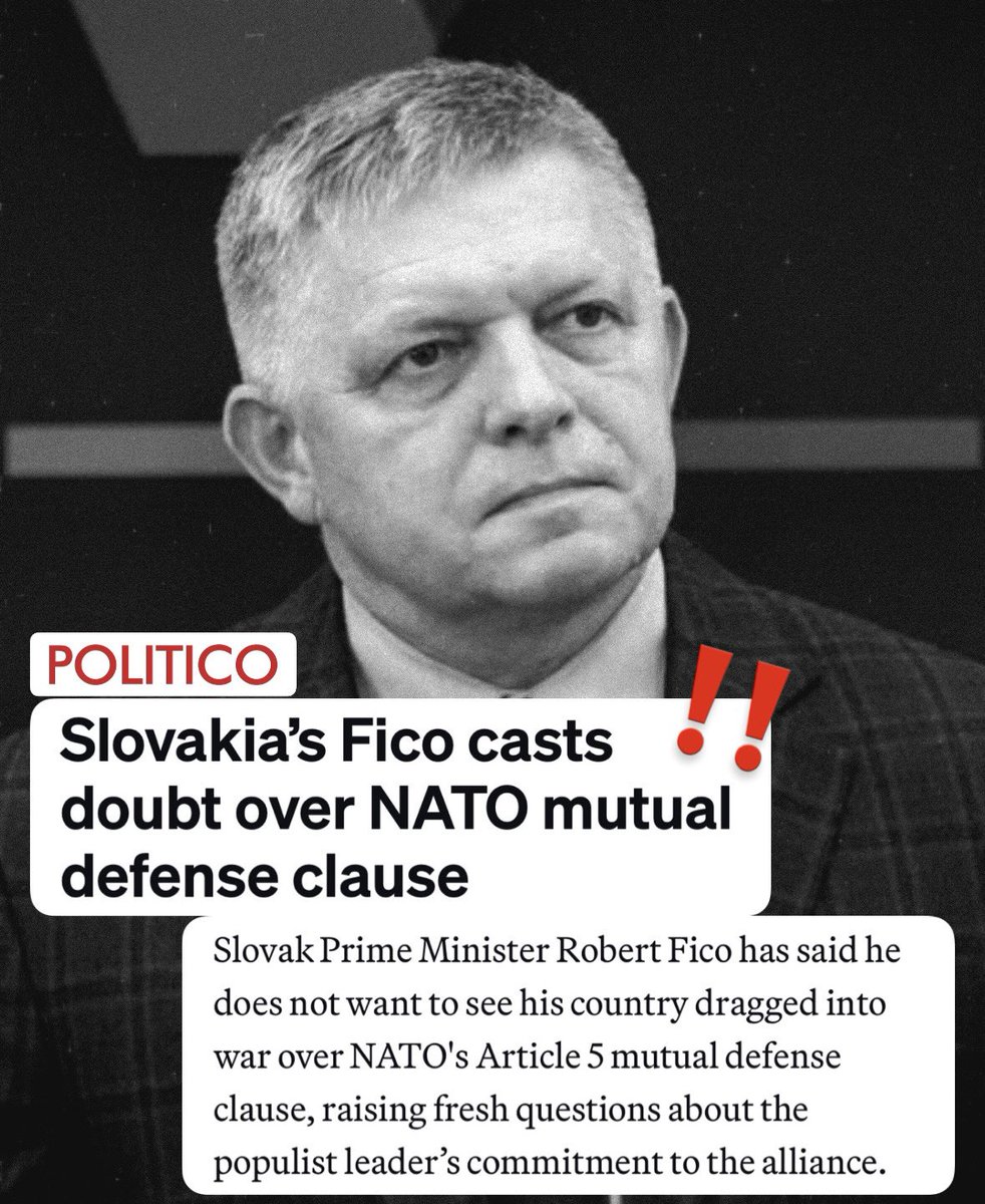 Lucia_Yar's tweet photo. Article 5 is the foundation of Slovakia's security as a NATO member. By downplaying it, Robert Fico undermines our credibility with allies. We cannot rely on NATO's protection while undermining the very commitments that make collective defence possible. #RobertFico #NATO https://t.co/ZKP8YJ3cAq