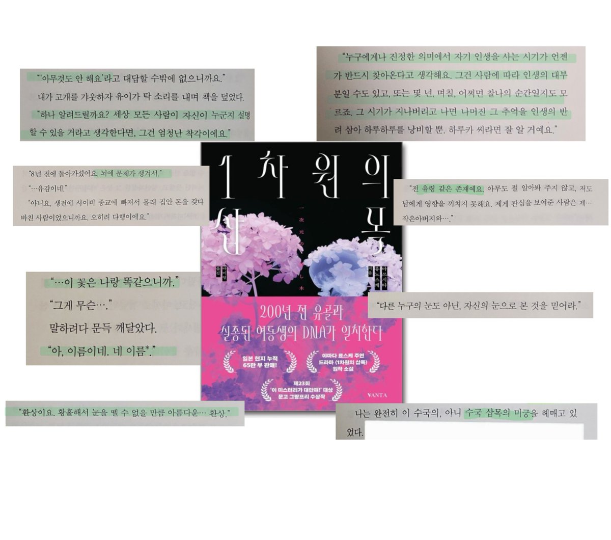 Pookie_Boo1's tweet photo. #광고 #도서협찬 #뿌키북스

📕『1차원의 삽목』마쓰시타 류노스케
📝   반타

안녕하세요 첫 광고로 돌아온 뿌키입니다. 뿌뿌뿌😘
오늘 소개해 드릴 책은 바로『1차원의 삽목』입니다.
어떤 책인지 너무 궁금하지 않나요? 
지금 바로 소개해 드릴게요 ☺️

📖 나나세 하루카는 어머니가 재혼하여 양아버지가 데리고 온 딸 시하루와 남매지간이 돼요.
두 사람은 서로 의지하며 지내고, 가족 이상의 애정을 느끼는데, 4년 전 호우가 내리던 날 시하루가 실종되는 사건이 발생해요.

실종된 시하루는 여전히 감감무소식이고 이에 하루카는 정신적으로 피폐해져 항불안제를 먹으며 하루하루를 겨우 버티며 살아가고 있었어요.

그런던 어느 날 지도교수 이시미자키의 부탁으로 하루카는 히말라야산맥에 있는 루프쿤드 호수에서 발굴된 200년 전 유골의 DNA 분석을 맡게 돼요.

그런데 200년 전 유골의 DNA가 과거 채취해 놓은 시하루의 DNA와 100프로 일치한다는 결과가 나온 거예요.

재분석을 해도 똑같은 결과가 나오자, 혼란스러워하던 하루카는 분석을 의뢰했던 지도 교수를 찾아가지만, 교수님은 이미 사망한 뒤였어요.
게다가, 연구실에 있던 200년 전 유골이랑 시하루의 DNA까지 누군가 이미 가져가버렸죠.

그러던 중 교수님의 장례식장에서 그의 조카 유이라는 사람이 찾아와 교수님이 죽은 당일에 딸 마리가 실종됐다고 하루카에게 도움을 요청해요.
유이는 마리의 행방을 찾기 위해, 하루카는 DNA에 대한 수수께끼를 풀기 위해 서로 힘을 합치게 돼요.

수수께끼를 풀어나가던 하루카에게 경찰이 찾아와 시하루라는 사람은 이 세상에 존재하지 않는 인물이며, 하루카가 머릿속에서 만들어낸 망상이라고 말하죠.
애초에 존재하지 않는 인물이니 찾으려고 해도 찾을 수가 없었던 거였죠.

충격적인 사실에 믿을 수 없었던 하루카는 양부 교이치에게 전화를 해서 사실을 묻고, 충격적인 진실을 알게 돼요.

애초에 시하루라는 인물은 없었고 자신이 망상으로 만들어낸 환영이 맞단 얘기였죠.
하루카가 진술했던 모든 인물들이 실존하지 않는 망상 속 인물이었던 거예요.

도저히 그 사실을 받아들일 수 없었던 하루카는 수수께끼를 같이 풀어나가던 파트너 유이의 집을 찾아가요.
초인종을 누르고 유이를 찾은 하루카는 또다시 믿을 수 없는 사실을 듣게 돼요.

어제까지도 계속 함께 다녔던 유이가 사실 6년 전에 교통사고로 죽은 사람이었던 거죠.
시하루도 유이도 교수님의 죽음과 관련 있다고 생각한 수목회 교주 우시오란 사람도 다 하루카의 망상이었다니 도대체 진실은 무엇일까요?

주인공이 찾고 있던 진실들이 알고 보니 주인공의 망상에서 비롯된 거라니 스토리가 너무 흥미롭지 않나요?

저도 흥미로운 스토리에 눈을 떼지 못하고 단서가 나올 때마다 인덱스를 붙이고 메모를 하면서 봤는데 알고 보니 주인공의 망상이라는 사실을 보고 그 충격 때문에 앞서봤던 내용을 다 잊어버렸답니다. 이.럴.수.가😱

정말 이 모든 게 주인공의 망상일지?
아니면 정말 실재하는 존재들이고 그에 숨겨진 진실이 있다면 그것은 무엇일지가 너무 궁금해졌어요.

추미스는 스포를 절대 하면 안 되는 장르라서 스토리에 대한 얘기는 여기까지 할게요.
아쉬운 분들은 책을 통해 진실이 뭔지 파악해 주세요. 😉

지금부터는 제가 이 소설을 재밌게 읽은 포인트들을 짚어드릴게요 빠밤 ✨️

💡첫 번째 이야기 전개 방식!

문장이 엄청 간결하고 대화문이 많아서 일단 잘 읽혀요.
그리고 챕터가 엄청 세분화되어 있고 분량이 짧게 끊어져서 지루할 틈이 없어요.

과거와 현재의 시점이 왔다 갔다 하는데도 전혀 혼란스럽지 않고 책 자체가 되게 친절한 느낌이에요
집중력이 약한 저도 금방 금방 넘어가는 챕터와 빠른 전개 방식 때문에 딴짓할 틈이 없었어요.

물론, 전개가 너무 친절해서 작가님이 이끄는대로 따라가다가 뒤통수도 맞아버렸답니다 하핳
여러분들은 뒤통수 조심하며 보세요🫠

💡두 번째 휘몰아치는 전개와 쉴 새 없는 떡밥!

보통 추리소설은 인물 서사와 빌드업을 쌓는 데 시간이 걸리는 편이 잖아요.
그런데, 이 책은 시작하자마자 거의 바로 사건이 발생해요.
이런식으로요.
                                                 ⬇️

200년 전 유골이랑 실종된 동생 DNA가 일치함 -> 해당 DNA 검사를 의뢰한 교수님 죽음 -> 협력하기로 했던 기자 죽음 -> 알고 보니 여동생은 존재하지 않는 사람이고 모든 게 다 망상?

이게 초반에서 중반부까지의 전개인데 진짜 끊임없이 사건이 발생하죠?
서사를 쌓으며 빌드업하는 시간 없이 사건이 일어나면서 그 사건을 통해 서사가 풀리고 빌드업이 되면서 또 새로운 사건이 발생하는 식이에요.
정신 차릴 틈을 1도 주지 않아요.

집중력이 약한 저는 보통 책을 읽으면 초반 전개 때 탈주했다 돌아오고를 반복하느라 중반부까지 읽는 데 오래 걸리는 편인데 이 책은 집중력이 탈출할 틈도 없이 후루루루룩 말려들어가서 정신 차리니 다 읽어버렸어요.

빠른 전개에 떡밥이 쉴 새 없이 쏟아지는데도 떡밥 하나하나 완벽하게 회수되며 깔끔하게 마무리돼서 추미스 좋아하시는 분들이면 무조건 좋아하실 거예요.😘

💡세 번째 과학과 접목된 독특한 소재와 설정!

200년 전 유골과 실종된 여동생 DNA가 일치한다는 설정이 일단 너무 흥미로워요!
이 설정 하나만으로도 온갖 상상을 하게 되고 흥미를 유발하지 않나요?
저는 궁금함을 참지 못하고 배송되자마자 앉은 자리에서 다 읽어버렸답니다.☺️

그리고 유전학과 추리 미스터리가 접목된 것도 좋았어요.
작가님이 유전학을 전혀 알지 못한 상태에서 하나하나 공부하며 쓰셨다는데, 유전학 전공자인 줄 알았어요.

유전학이 자연스럽게 잘 녹아들어서 흥미를 유발하는 역할을 톡톡히 해요.
유전학이라고 하면 어려울 거 같지만 되게 친절하게 서술이 잘 되어 있어서 전혀 어렵지 않아요.

과학 이야기가 많은데도 지루하지 않고 너무 재밌게 읽었어요.
과학을 어려워하시는 분들도 "알고 보니 내가 과학 천재?"가 된 기분을 느낄 수 있을 거예요.
설정과 소재를 잘 활용한 이야기라고 느꼈어요.

💡네 번째 책의 주제를 관통하는 제목!

제목을 처음 봤을 때는 왜 1차원의 삽목이지?
무슨 뜻일까 하고 궁금해했었는데 책을 다 읽은 후
1차원의 삽목이 아닌 다른 제목을 상상할 수 없게 만들었어요.
무조건 1차원의 삽목이 제목이어야만 해요!

제목이 이 이야기의 핵심이자 하나의 큰 떡밥이에요.
이거 꼭 명심하면서 읽어주세요.
안 그러면 저처럼 큰 통수를 맞을지도 몰라요.😉

🔖 "••• 이 꽃은 나랑 똑같으니까." - P.24
🔖"나는 완전히 이 수국의, 수국 삽목의 미궁을 헤매고
        있었다." - P.393

이 대사들도 책의 주제와 연관되어 있어서 좋아하는 대사에요.

이렇게 제가 이 책을 재밌게 읽고 좋아하는 점들을 알아봤어요. 다 들으니까 읽고 싶어지죠?
너무 흥미롭지 않나요? (그렇다고 해줘요.🙄)

인덱스 붙이고 열심히 메모하며 푹 빠져서 본 책이었어요. 
작가님이 유학비를 마련하기 위해 쓰게 된 작품이고,이 책이 첫 작품이더라구요.

이 작품 이전에는 글을 써본 적이 없다고 하셔서 깜짝 놀랐어요. 첫 작품인데 쓰자마자
〈이 미스터리가 대단해! 〉대상에 문고 그랑프리까지 받았다니! 게다가 출간한 지 1년 만에 일본에서 65만 부를 달성했다고 해서 깜짝 놀랐어요.

작가님 진짜 세상 사는 거 재밌겠다..
현직 엔지니어인 내가 알고 보니 천재 작가⁉️
웹소설 주인공 같군요..🫠
작가님의 재능을 시기하고 질투하고 시샘하고 크흠..
여기까지 할게요.🙄

암튼, 저는 이 책을 너무 재밌게 읽어서 작가님의 다음 작품이 나오면 꼭 읽을 거예요.🥰
제 글을 보는 많은 분들이 책을 읽어주셨으면 좋겠어요..🥺
뿌키랑 같이 책얘할 분 구해요 (1/nn)

✅️ 추미스 장르를 좋아하는 분
✅️ 빠르고 휘몰아치는 전개를 좋아하는 분
✅️ 뿌키랑 같이 책얘 하고 싶으신 분

해당하는 모든 분들께 『1차원의 삽목』을 추천합니다.
저와 함께 『1차원의 삽목』 세계관으로 푹 빠지실 분 구해요! 곧 모집 마감하니까 얼른 오세요.🫶