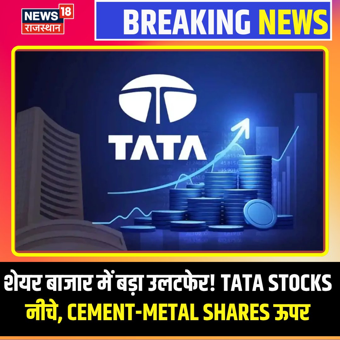 News18Rajasthan's tweet photo. Stock Market Update: Tata Shares में गिरावट, Cement-Metal Stocks ने पकड़ी रफ्तार...
#TataGroup #TataShares #StockMarket #ShareMarket #StockMarketNews #ShareMarketNews #TataStocks #CementStocks #MetalStocks #MarketUpdate #Nifty #Sensex #DalalStreet #IndianStockMarket #StockMarketToday #BusinessNews #News18Rajasthan