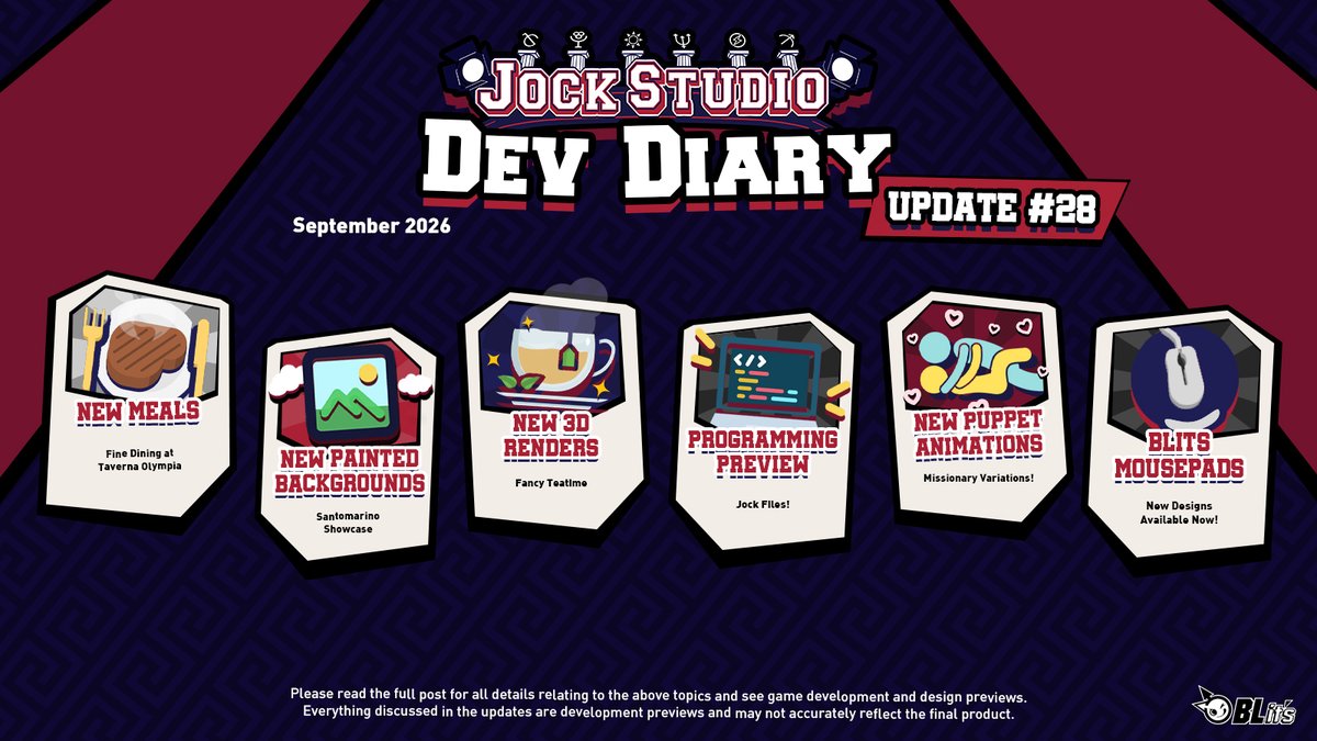 blitsblgames's tweet photo. Fellow Olympians, it's time for another Jock Studio Development Update! 💪

Check out all the previews, information and teasers on our website, Kickstarter, Steam or Itch! ✨📣📣 https://t.co/qtecvH9DVo