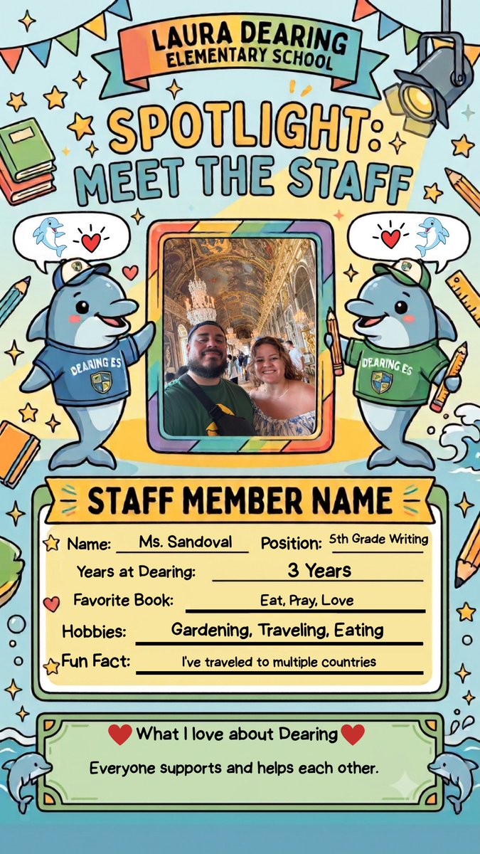 LauraDearingES's tweet photo. Dearing Staff Spotlight!! Please say Hello to Ms. Sandoval!! https://t.co/WbWtgfalDb