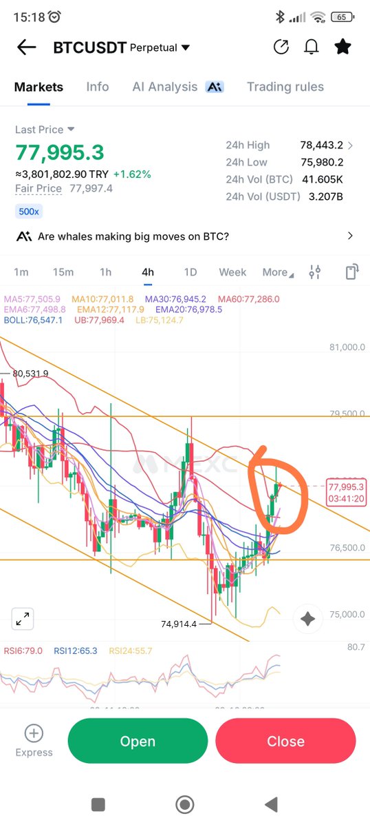 fatih55077's tweet photo. Net bi şekilde çizim çalışıyor içerde kalmayın stoplu olun derim aşağı çekebilirler tekrar #btc https://t.co/YunCctviAL