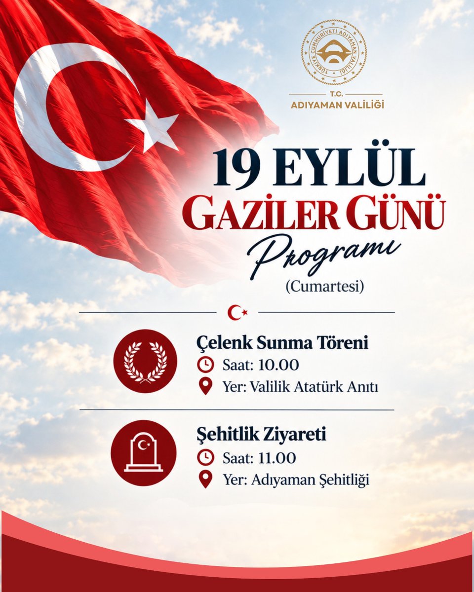 adiyamangovtr's tweet photo. 19 Eylül Gaziler Günü Programı https://t.co/aiCUps8Rl7