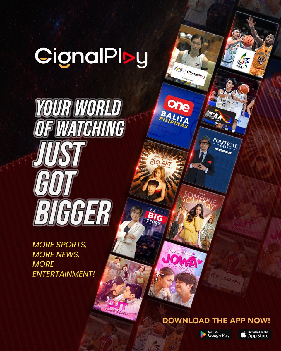 CignalPlay's tweet photo. EXPAND YOUR WORLD OF AWESOME STREAMING! 🌎

Dala ng #CignalPlay ang ALL-AROUND viewing experience mula sports, LIVE TV, Microdrama, at marami pang iba! Download the app now!

*Available within the Philippines only

#PlayingForAll https://t.co/Wb1u9ehzY2
