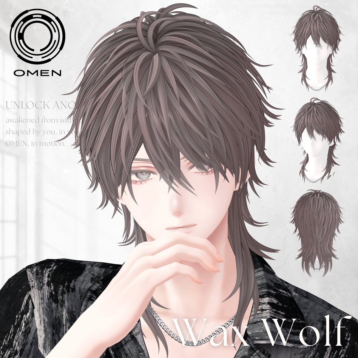 omen_wv's tweet photo. 【新作告知 | OMEN】

『Wax Wolf』
https://t.co/SqtlmPvw7R
明日18:00フォロー&amp;RPキャンペーン実施🐺

ワックスで無造作に立ち上げたような、
細かな毛束感が特徴のウルフスタイル。

ラフで動きのあるシルエットと、
チルアウトな脱力感を表現しました。

▽発売予定日
9/21(月) 18:00

#OMEN_VRC https://t.co/Yedz0i1saV