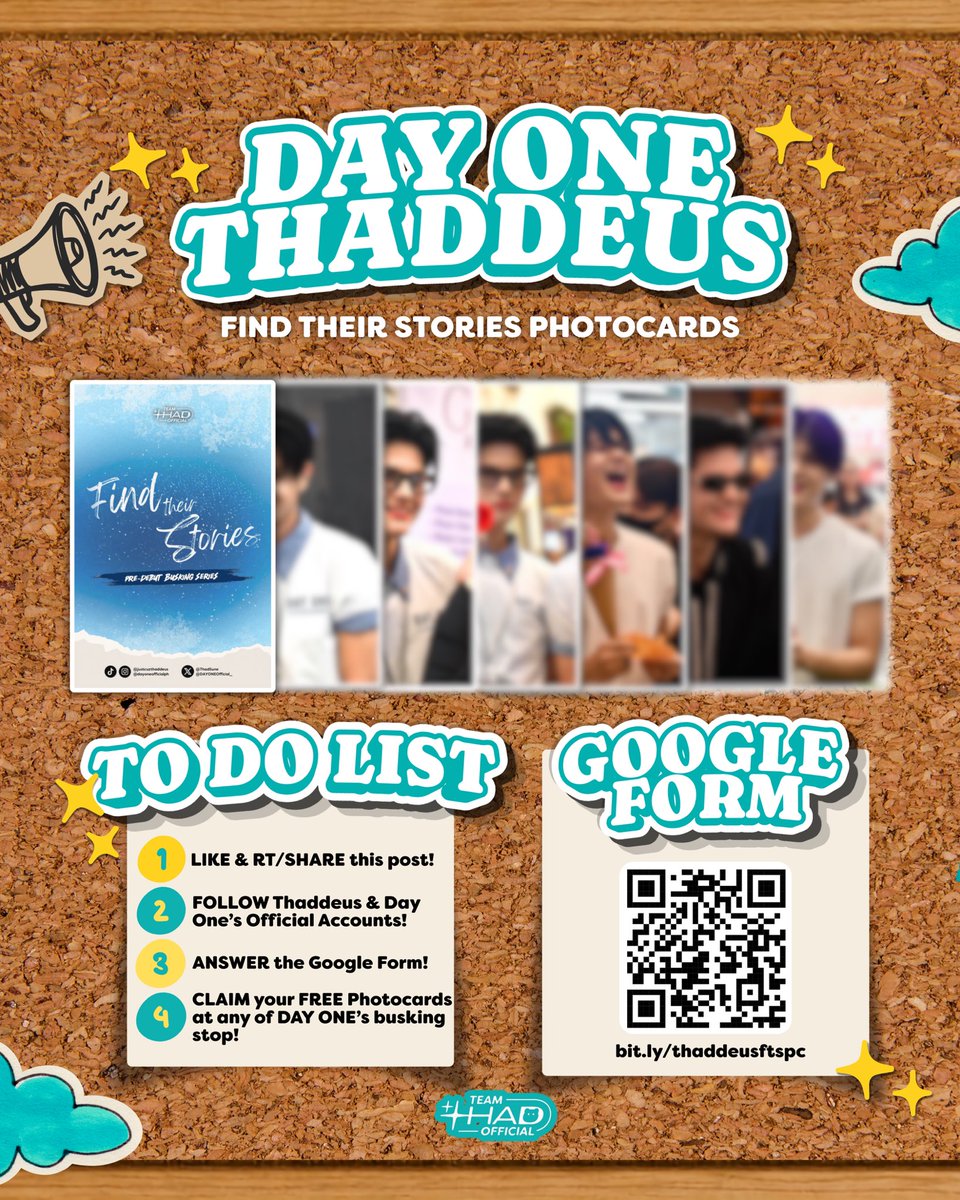 TeamThadOFC's tweet photo. Thaddybears &amp; nameless fandom, as a little thank you for all your love and support for DAY ONE THADDEUS &amp; @DAYONEOfficial_, we’re giving away ✨ FREE PHOTOCARDS ✨

🔗: https://t.co/TeMk8YtA02

BIYAHENG DAYONE
#DAYONEOfficial #DAYONEFindTheirStories #DAYONE_THADDEUS https://t.co/FgDmPron27