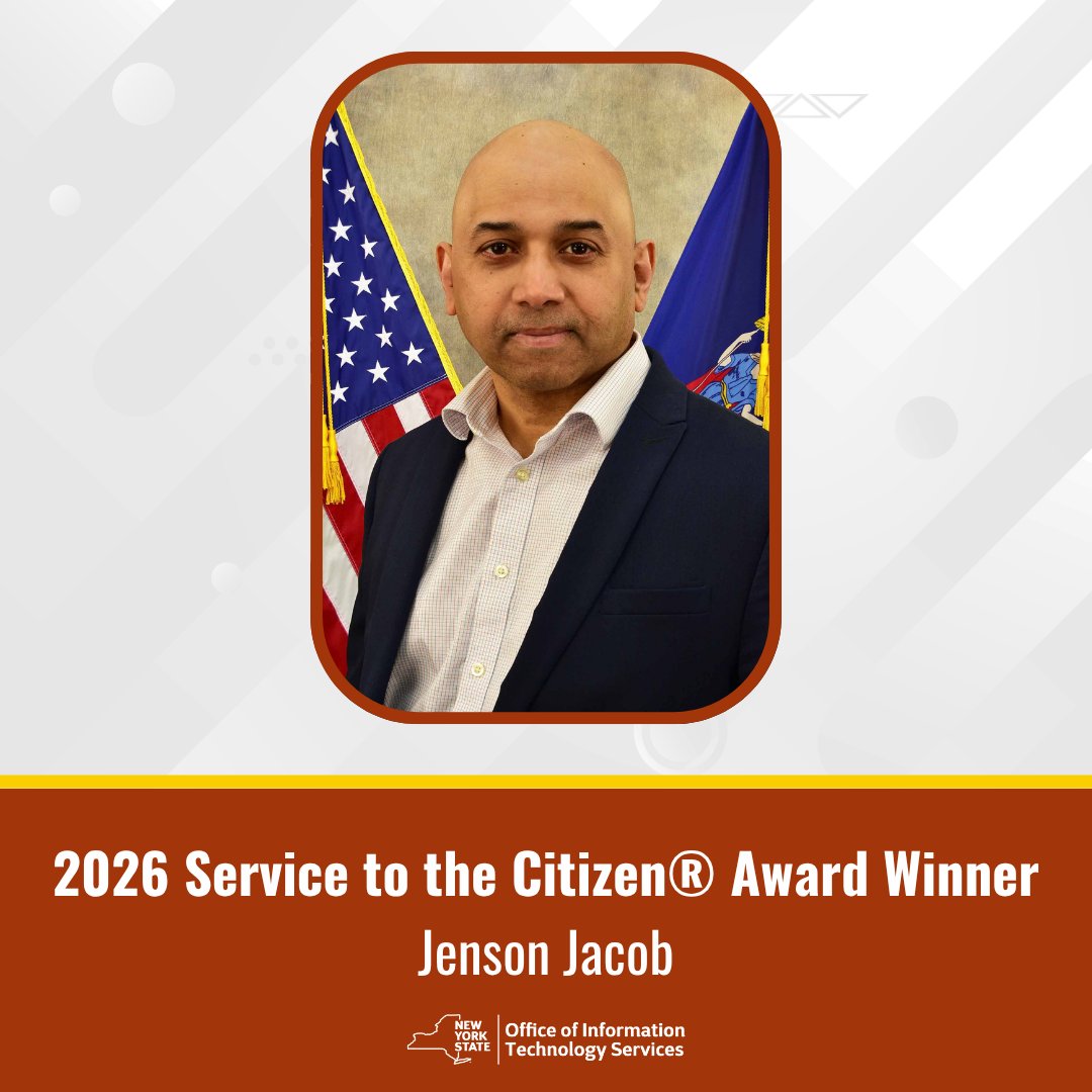 NYSITS's tweet photo. Join us in recognizing Deputy Chief Information Officer Jenson Jacob for winning a Public Service Leadership Academy 2026 Service to the Citizen® Award! https://t.co/eD1nxLluAK
