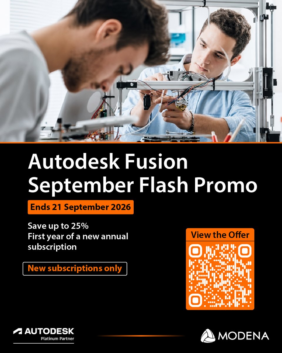 ModenaBIM's tweet photo. Final weekend to save on Autodesk Fusion.

Validate performance before production. Autodesk Fusion helps teams test performance in real-world conditions.

Save up to 25% on the first year of a new annual subscription.

Learn more: https://t.co/kqGABzl37E

#MakeWithModena https://t.co/rj2Fiy4Fnp