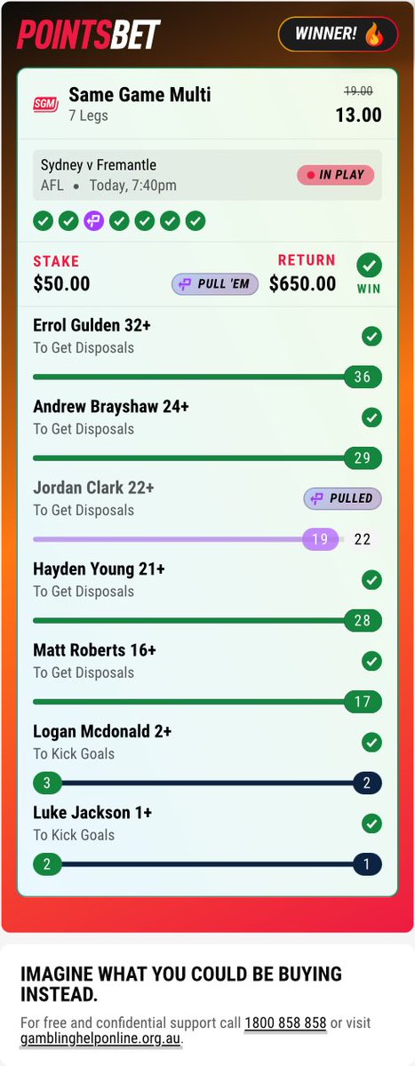 Pony_Boy1960's tweet photo. Fook yeah, a bloody awesome return 💰💰💰💰 Check out my bet on PointsBet! Tap the link if you want to place it too
https://t.co/VjVLAY7wOP https://t.co/FqLNeVcnrb