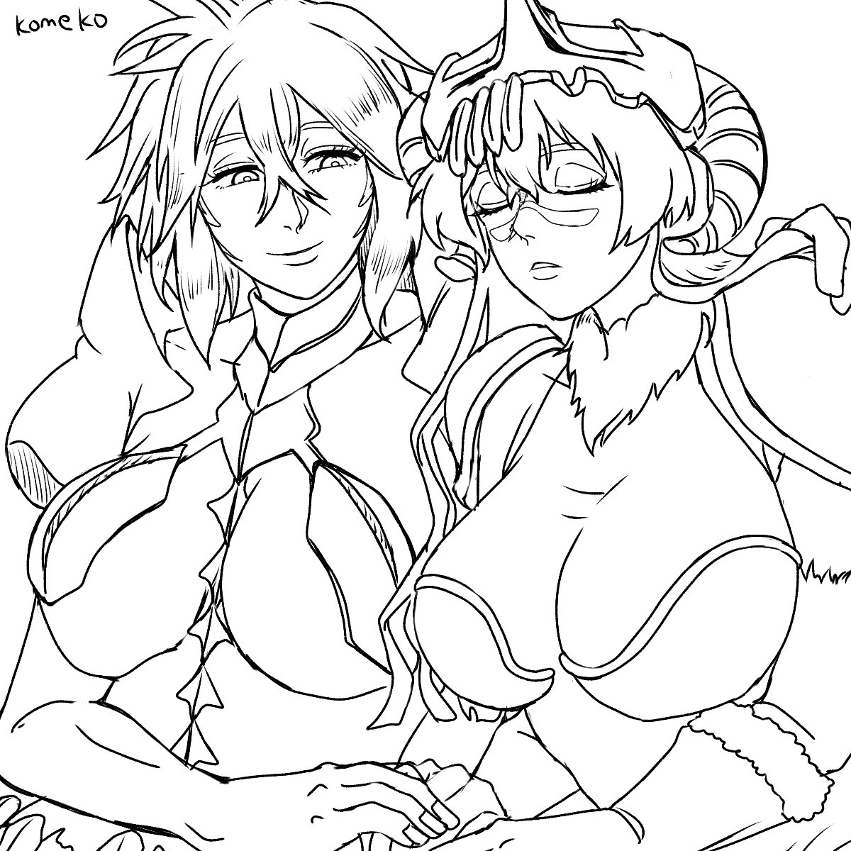 QRaEUA9jvcdpwOa's tweet photo. ハリベル様とネリエル様の線画。2人が並ぶだけで幸せになる https://t.co/qcbuWxRiHM