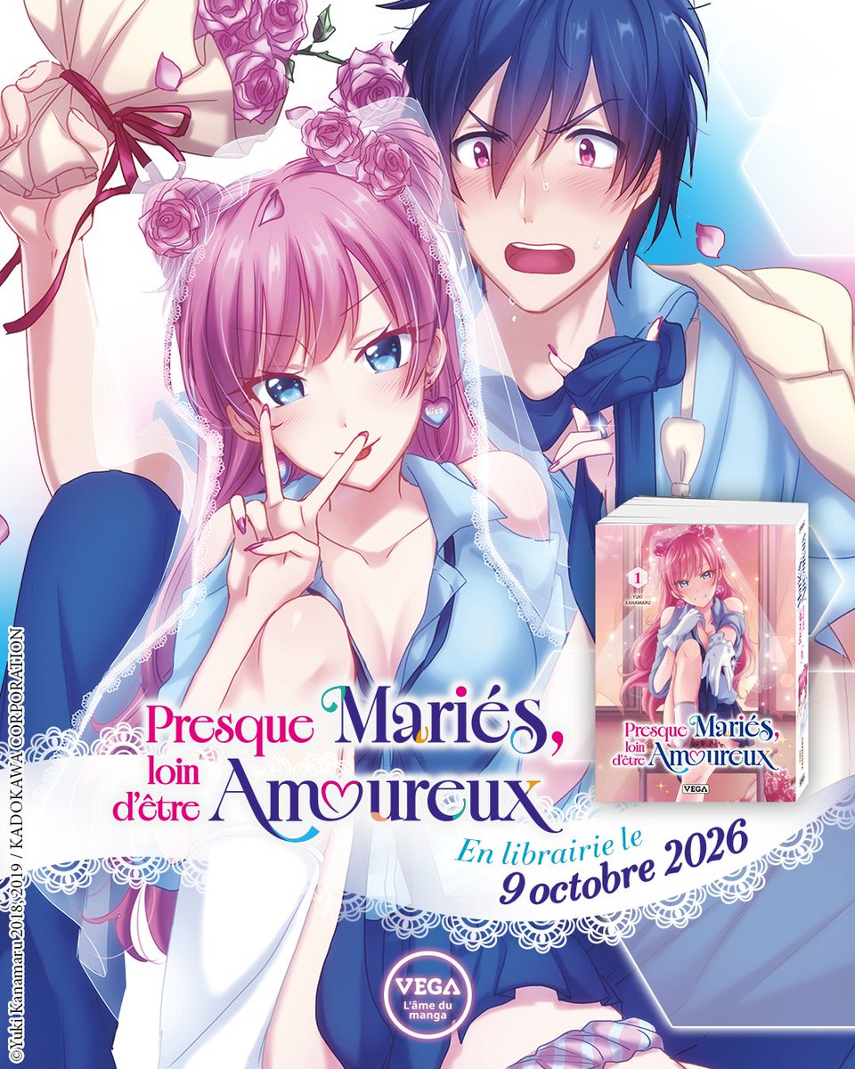 vegalivres's tweet photo. Après l’anime à succès, découvrez le FAMEUX manga de Yuki Kanamaru 💍

Imaginez que votre lycée vous oblige à vivre en couple avec un camarade choisi au hasard… et évidemment, vous ne tombez PAS sur la personne que vous vouliez  🫠

C’est exactement ce qui arrive à Jiro et Akari. Lui est timide et amoureux de son amie d’enfance, tandis qu’elle est populaire, extravertie et a déjà quelqu’un d’autre en tête.

Contraints de cohabiter et de jouer au couple parfait, ils vont peu à peu se rapprocher 👀

À force de jouer les amoureux, pourraient-ils finir par le devenir pour de vrai ? Vous le découvrirez dès le 9 octobre en librairie ! 💕

#manga #mangas #vegalivres #nouveauté #romcom