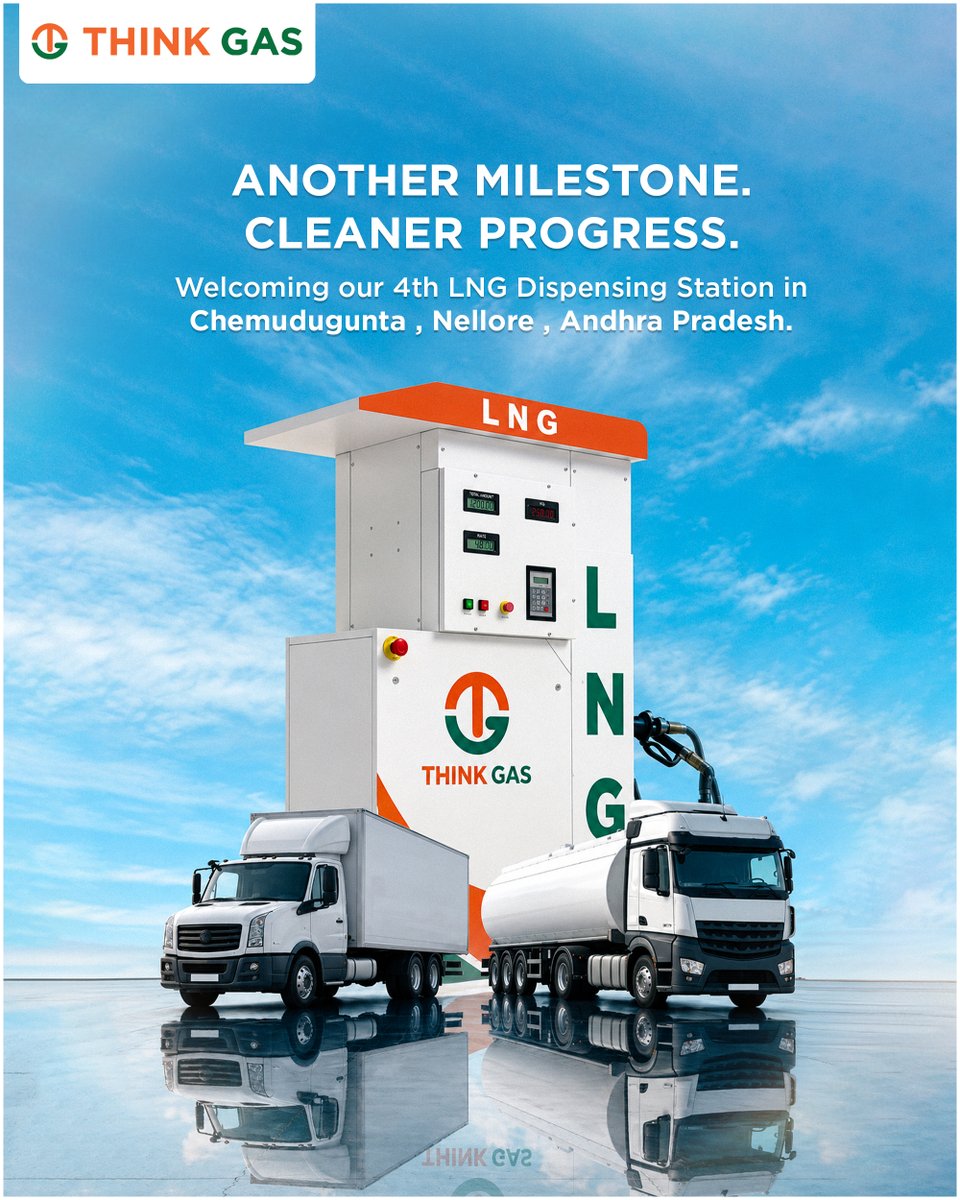 THINKGasIndia's tweet photo. A proud moment for us as we open our 4th LNG Dispensing Station in Chemudugunta, Nellore, Andhra Pradesh!
Here’s to many more miles of cleaner progress.
#LNG #CleanerEnergy #Nellore #AndhraPradesh https://t.co/OSznL7DvsG