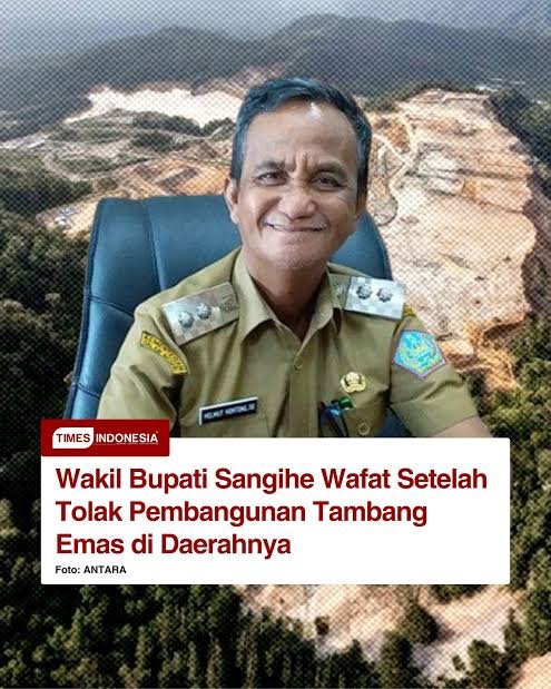 indepenSumatera's tweet photo. SATU SURAT.
SATU KATA: TIDAK.

Ia bukan pejabat yang sering muncul di panggung nasional.

Namanya mungkin tidak banyak dikenal orang Indonesia.

Ia hanya Wakil Bupati Kepulauan Sangihe.

Sebuah wilayah kepulauan di ujung utara Sulawesi.

Namun ketika rencana tambang emas PT Tambang Mas Sangihe menjadi polemik, ia memilih bersuara.

Bukan sekadar bicara.

28 April 2021, Helmud Hontong mengirim surat kepada Menteri ESDM.

Isinya meminta agar izin operasi pertambangan PT Tambang Mas Sangihe dipertimbangkan untuk dibatalkan.

ESDM membenarkan surat tersebut memang mereka terima.

Alasannya berkaitan dengan kekhawatiran terhadap lingkungan, wilayah pulau kecil, serta dampak pertambangan terhadap masyarakat Sangihe.

Lalu...

9 Juni 2021.

Helmud Hontong melakukan perjalanan dari Denpasar menuju Makassar.

Di dalam pesawat, ia tiba-tiba mengalami kondisi medis.

Ia dilaporkan mengalami batuk dan mengeluarkan darah dari hidung serta mulut.

Pilot kemudian melakukan pendaratan di Makassar.

Namun nyawanya tidak tertolong.

Helmud meninggal di pesawat.

Usianya 58 tahun.

Dan sejak saat itu, kematiannya menjadi sorotan.

Bukan semata karena ia meninggal secara mendadak.

Tetapi karena hanya sekitar enam minggu sebelumnya, ia mengirim surat penolakan terhadap proyek tambang yang sedang menjadi polemik.

Kebetulan?

Publik tentu bertanya.

Apalagi kematian tersebut kemudian memunculkan berbagai spekulasi.

Tetapi di sinilah kita harus membedakan antara pertanyaan publik dan fakta hukum.

Polisi melakukan autopsi.

Hasil yang disampaikan saat itu:

Tidak ditemukan racun.

Tidak ditemukan tanda-tanda kekerasan.

Dan hasil forensik menyebut kematian berkaitan dengan komplikasi penyakit menahun.

Jadi, sampai pada hasil penyelidikan yang diumumkan tersebut, tidak ada bukti forensik yang menunjukkan Helmud Hontong dibunuh atau diracun.

Namun kisahnya tetap meninggalkan satu pertanyaan penting tentang keberanian seorang pejabat daerah.

Ketika kepentingan investasi berhadapan dengan kekhawatiran terhadap lingkungan dan masa depan wilayahnya...

Helmud memilih bersuara.

Ia tahu surat itu mungkin tidak mengubah semuanya.

Tetapi ia tetap mengirimkannya.

Karena kadang-kadang keberanian seorang pejabat bukan diukur dari berapa banyak proyek yang berhasil masuk.

Tetapi dari keberaniannya mengatakan:

TIDAK.

Tidak pada sesuatu yang menurutnya dapat membahayakan daerah yang ia wakili.

Hari ini Helmud Hontong sudah tiada.

Tambang, izin, dan segala polemiknya terus menjadi bagian dari sejarah Sangihe.

Tetapi satu hal tetap tercatat

28 April 2021, seorang Wakil Bupati mengirim surat kepada pemerintah pusat dan meminta izin tambang itu dipertimbangkan untuk dibatalkan.

Dan enam minggu kemudian, ia meninggal dunia.

Kita tidak perlu mengarang cerita tentang penyebab kematiannya.

Tidak perlu menuduh siapa pun tanpa bukti.

Cukup hormati fakta.

Cukup ingat keberaniannya.

Karena sejarah mungkin lupa banyak nama pejabat.

Tetapi sejarah tidak selalu lupa kepada orang yang berani mengatakan TIDAK ketika banyak orang memilih diam.