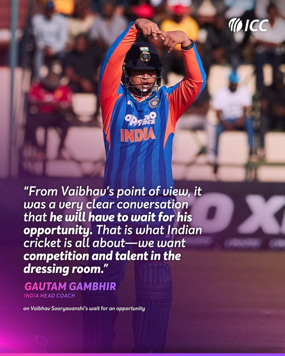 ICC's tweet photo. With competition for places at the top, Vaibhav Sooryavanshi will have to wait for his next opportunity 🏏

Read more 👉 https://t.co/o3ztXRNRMe https://t.co/fdEtDCttN0