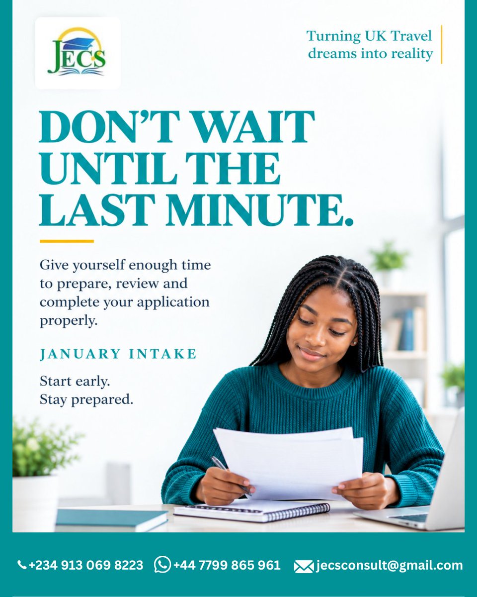 jimmypasltd's tweet photo. Good preparation takes time. ππ¬π§
If you're planning for the January Intake, don't leave everything until the last minute. Give yourself time to prepare.
Start early. Stay prepared.
#jimmypas #januaryintake #ukstudy #studyintheuk #ukadmissions https://t.co/TDaEEbDsic