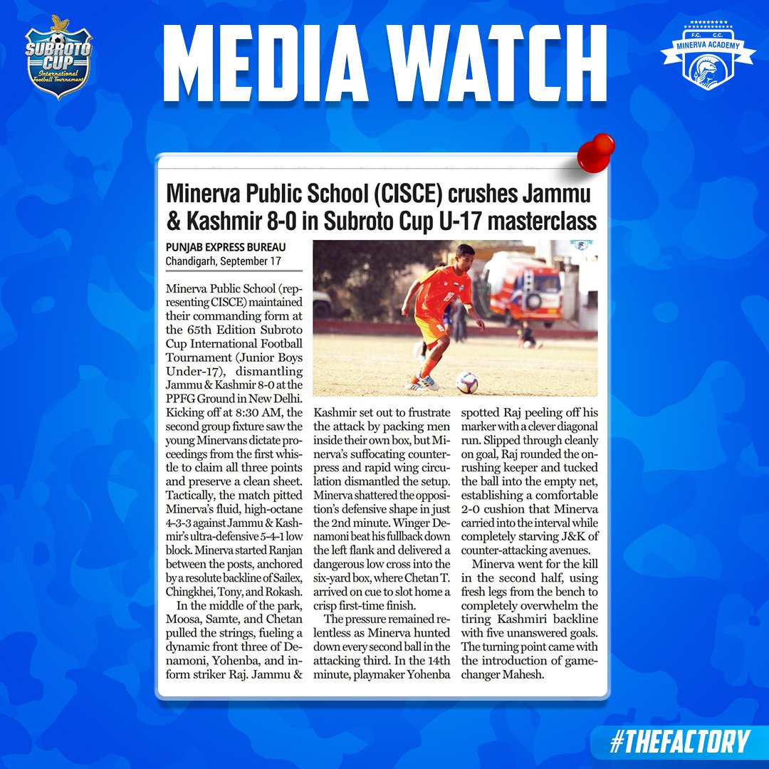 minervapunjabfc's tweet photo. MEDIA WATCH 📰⚽

Proud to see the performances of our young players being recognised by the newspapers. The work continues as we look ahead to the next challenge.💙⚽

#MAFC #TheFactory #Warriors #MediaWatch #SubrotoCup2026 https://t.co/KfoW9qtjle