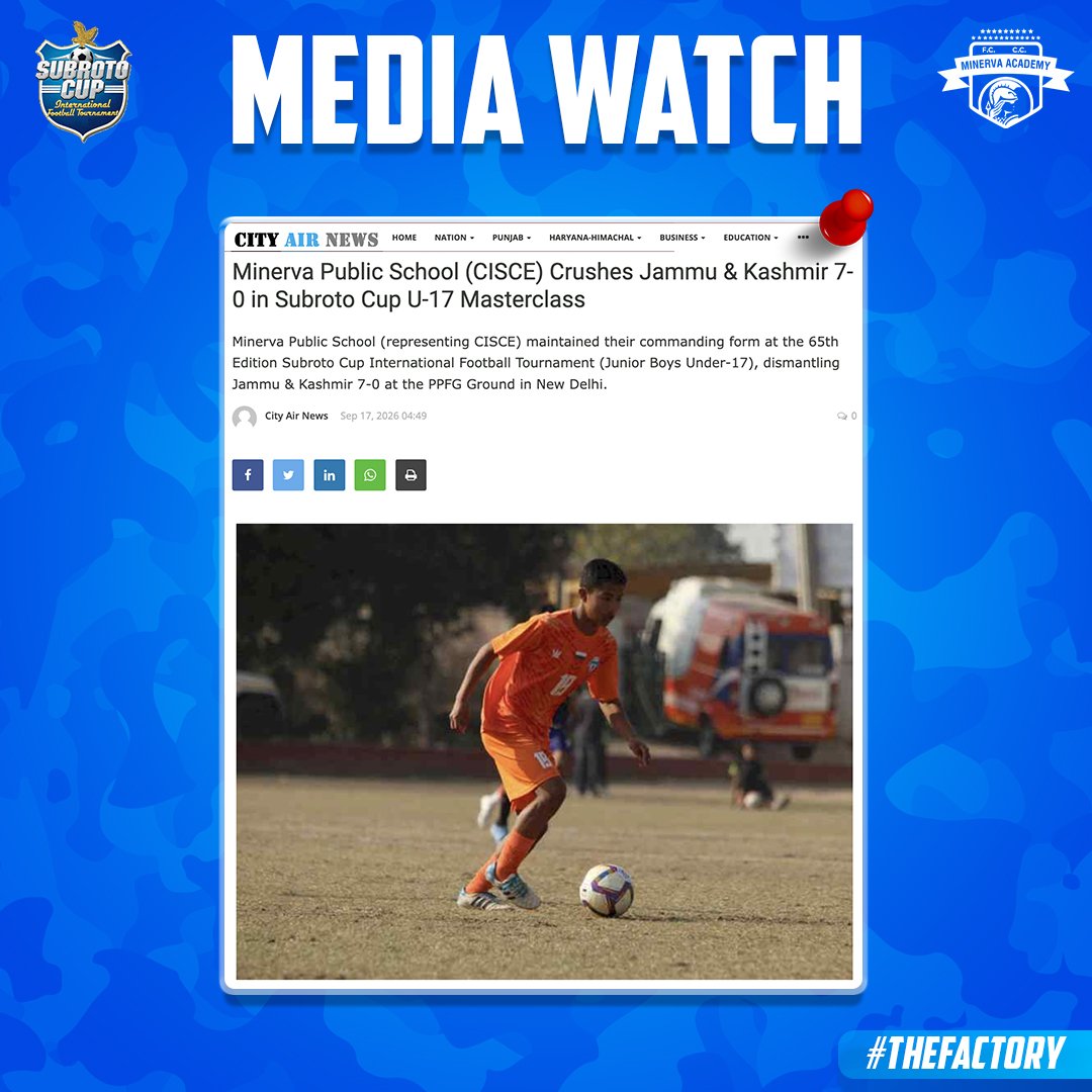 minervapunjabfc's tweet photo. MEDIA WATCH 📰⚽

Proud to see the performances of our young players being recognised by the newspapers. The work continues as we look ahead to the next challenge.💙⚽

#MAFC #TheFactory #Warriors #MediaWatch #SubrotoCup2026 https://t.co/KfoW9qtjle