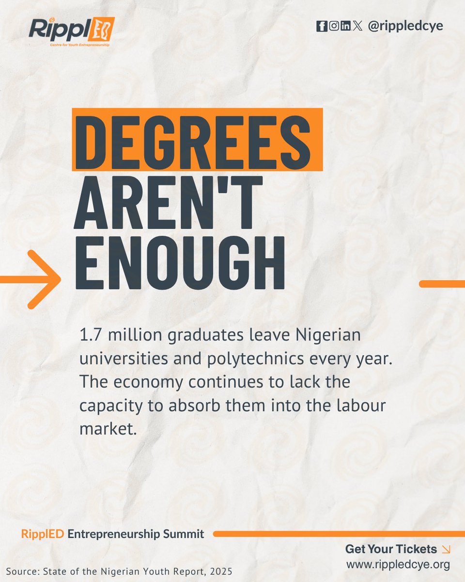 rippledcye's tweet photo. The answer isn't only more jobs. It's more job creators.

If we want a stronger Africa tomorrow, we need to teach our young people to create opportunities today.

Should #entrepreneurship be a core subject in every K12 school? Share your thoughts below.

🔁 Share this #RES2026 https://t.co/B8xpxoVPJW