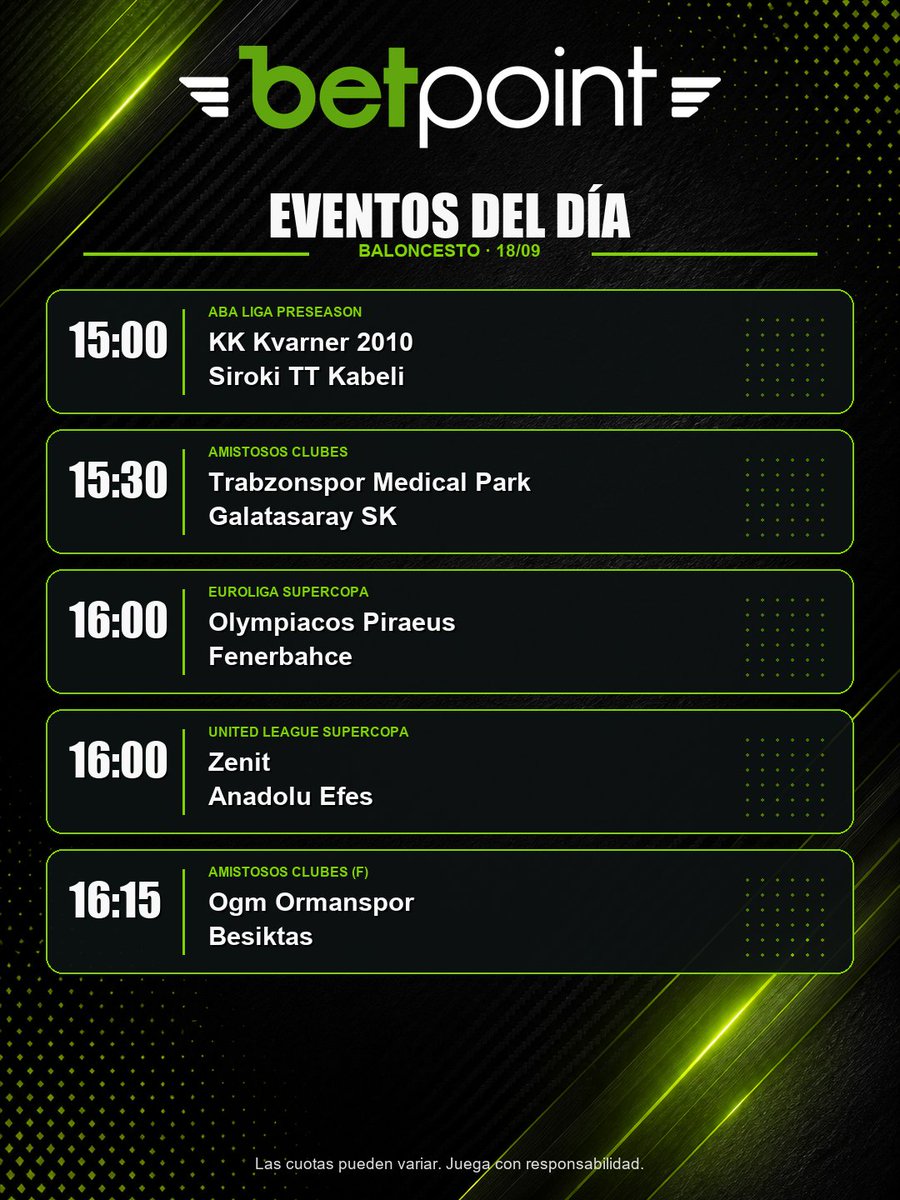 gobetpoint's tweet photo. 🔥 Agenda deportiva del 18 de septiembre 🔥
Fútbol, baloncesto, hockey hielo y snooker para una tarde cargada de deporte.
Desliza para consultar todos los partidos y horarios. ¿Cuál vas a seguir?
#BetPoint #EventosDelDía #Fútbol #Baloncesto #HockeyHielo #Snooker https://t.co/4ji68t7grk