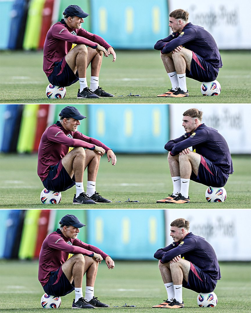ESPNUK's tweet photo. When Cole Palmer was getting a one-to-one with Thomas Tuchel during England training.
 
A past Blue sharing a moment with a current one 💙 https://t.co/iSuHmi1A6R