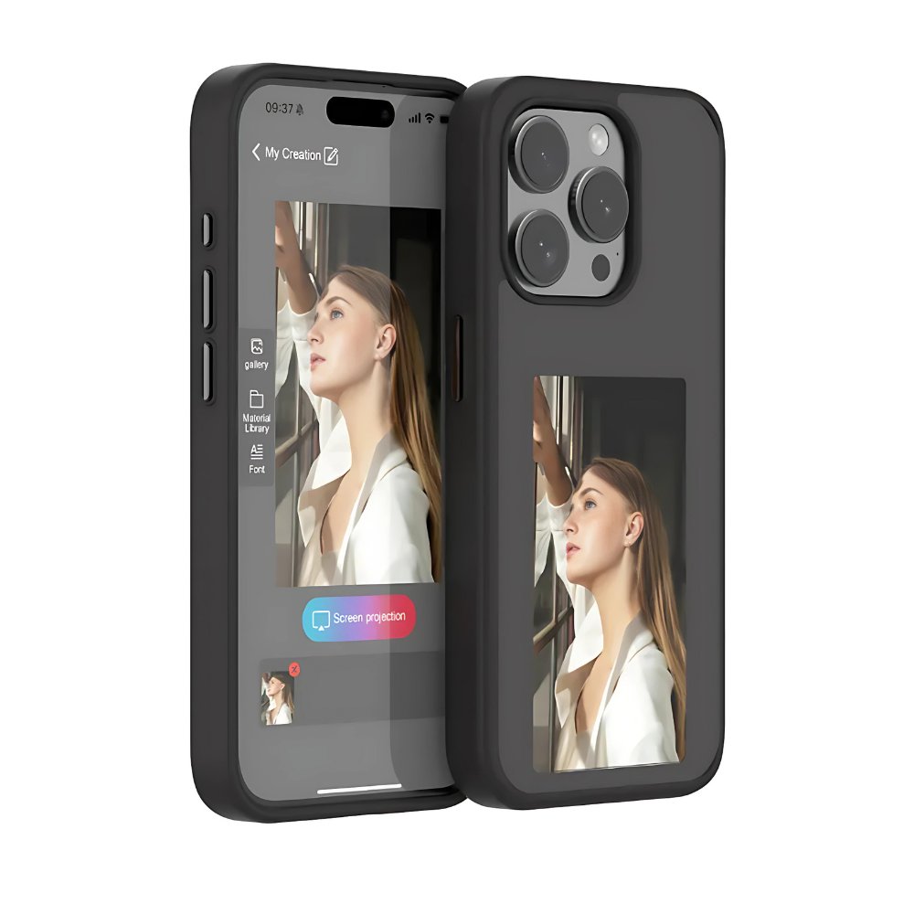 PamRenee86's tweet photo. Phone woke up with personality. E-Ink phone case swaps vibes quietly—perfect for mood shifts and low-key flexes. Keep it on, look mysterious, move on. #ad #PhoneCase #TechGadgets Tap the link in bio. https://t.co/o70Gv7zK42
