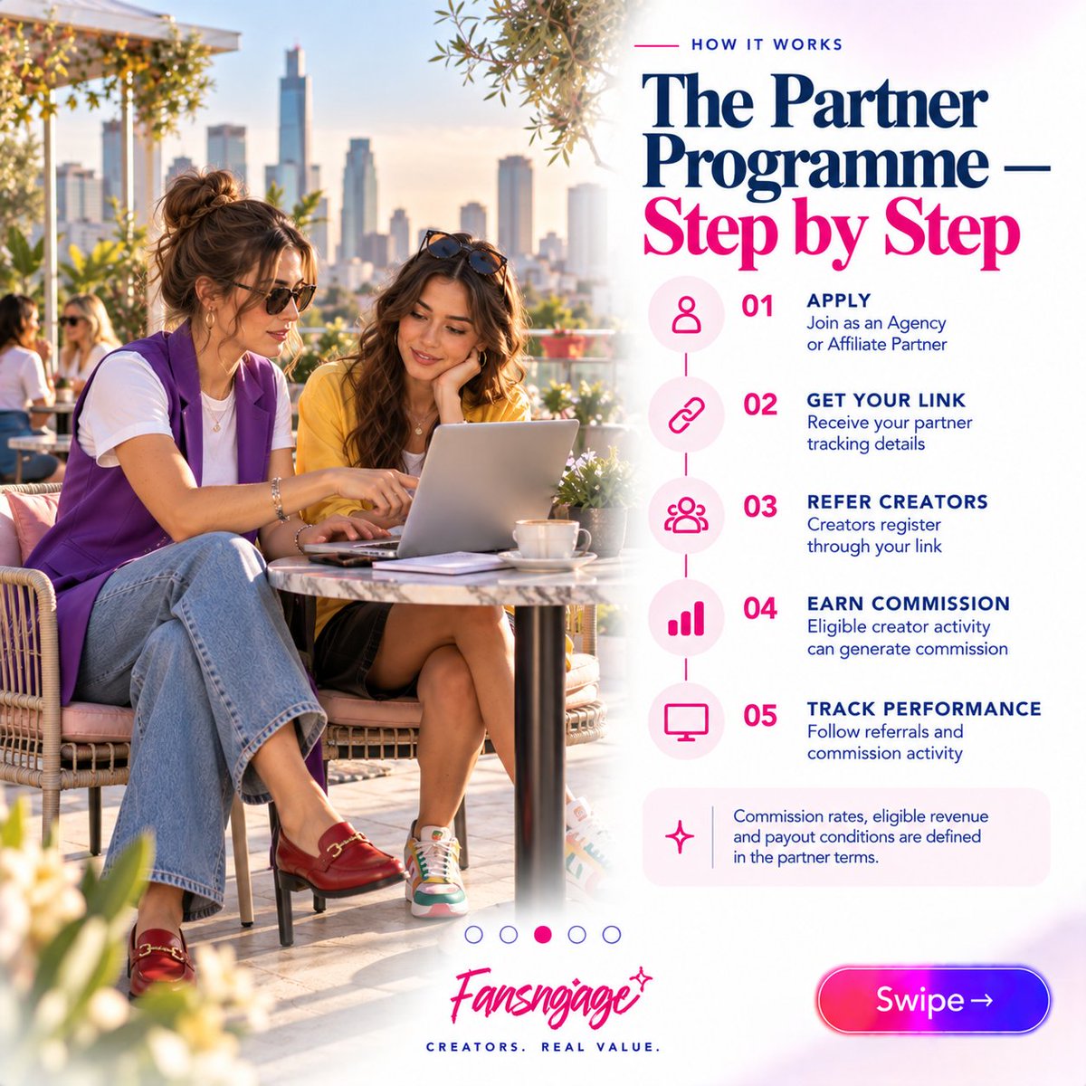 fansngage's tweet photo. Creator agencies and talent managers.

When your creators earn from fan subscriptions, your commission has always been zero.

FansNgage changes that.

Agency Partner Program:
���� Your referral link
👥 Invite creators
💰 Commission on subscriptions, PPV, tips
📊 Real-time tracking https://t.co/QvfKc88KEi