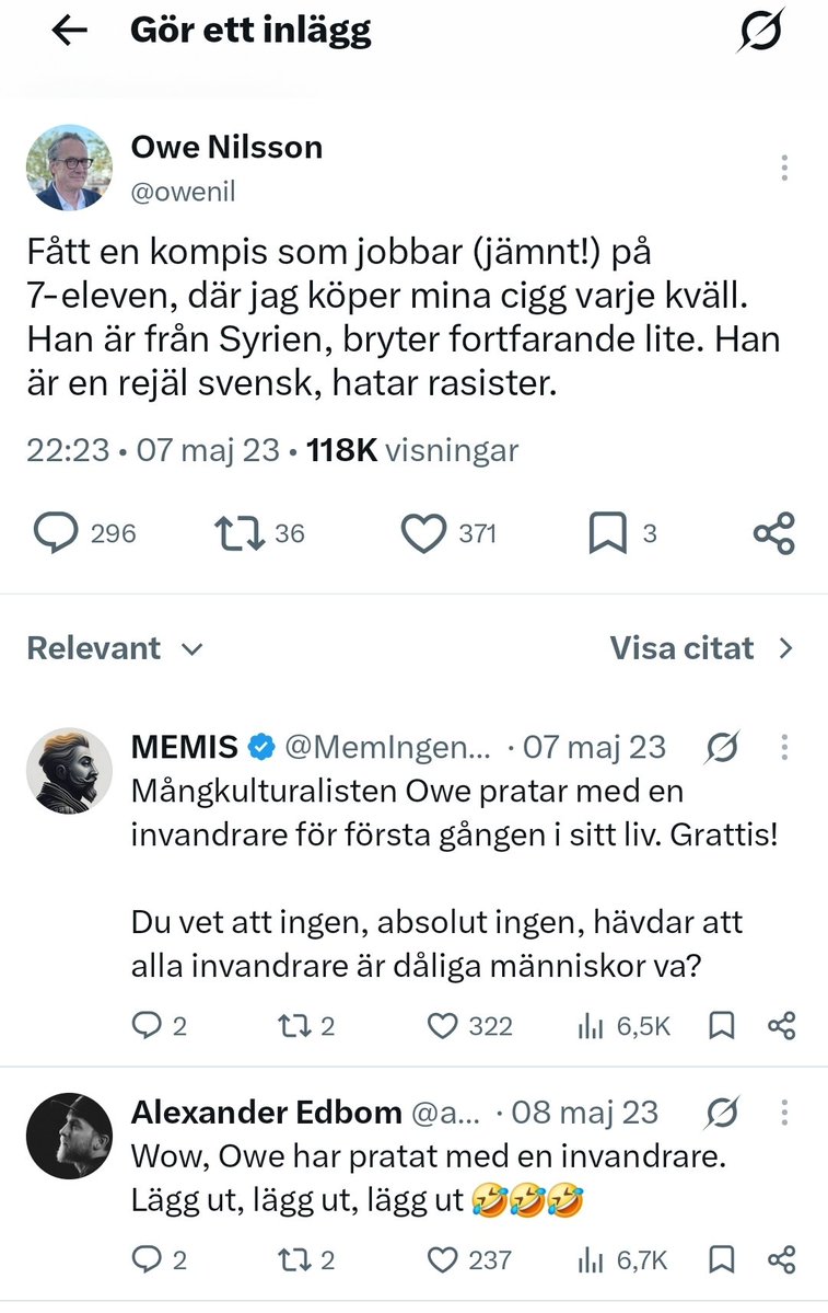 prestonbootle's tweet photo. @Tottish5 @owenil Förstår att du tänker på Owes"kompis"ifrån Syrien. 
Problemet är ju bara att Owes"kompis"ifrån Syrien är fiktiv och inte existerar...😂 https://t.co/n9tlHWilxr