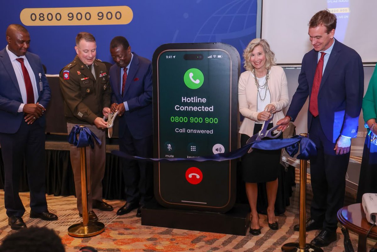 UKinKenya's tweet photo. When trusted partners work together, communities are stronger. 

Today’s launch of Kenya’s Counter-Terrorism Hotline and Online Reporting Portal is a powerful example of 🇰🇪, 🇬🇧 and 🇺🇸 working together to help keep people safe. https://t.co/dzp6obvxWo