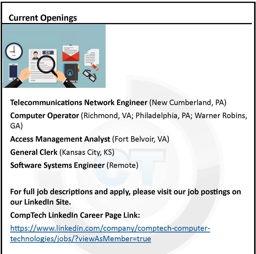 CompTech_Corp's tweet photo. Come Join Us! https://t.co/aJW4Pd0Bld
