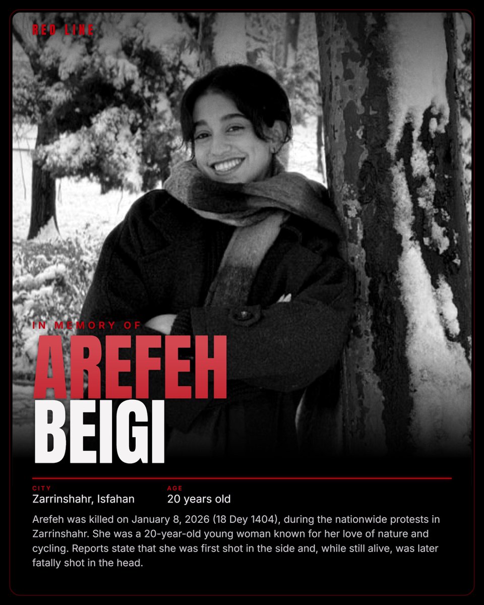 RedLineIran's tweet photo. Remembering #ArefehBeigi https://t.co/ASRETbm54y