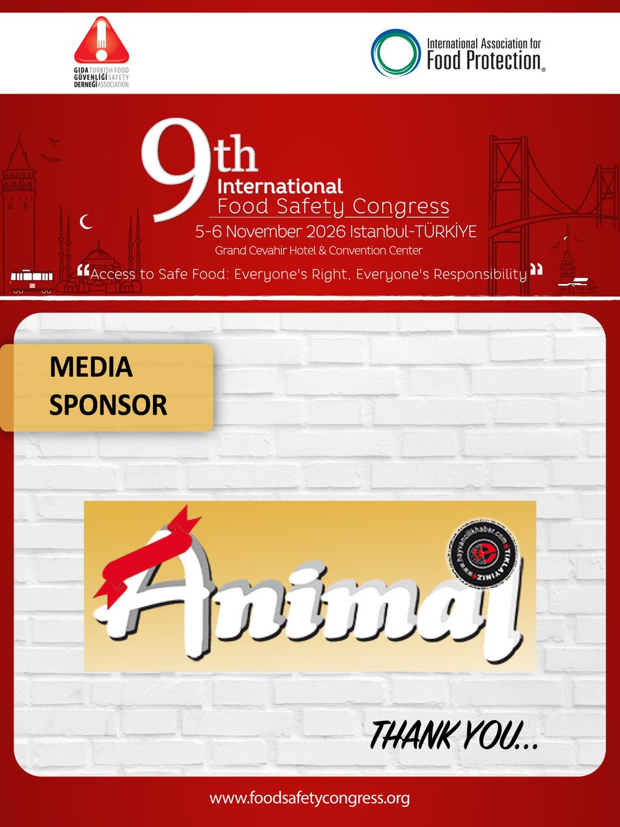 GidaGuvenligi's tweet photo. We are happy to share our “Media Sponsor" Animal at the 9th International Food Safety Congress, which will be held at Istanbul Grand Cevahir Hotel &amp; Convention Center on 05-06 November 2026.

https://t.co/kPLcZ8f1Xm https://t.co/IFKO0DwbC9