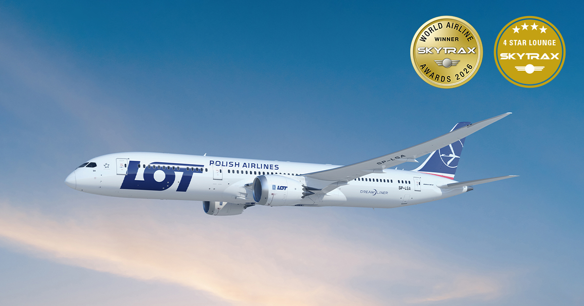 LOTPLAirlines's tweet photo. #PLLLOT z tytułem Najlepszej Linii Lotniczej w Europie Środkowej według SKYTRAX 2026 World Airline Awards i 4 gwiazdki dla saloników biznesowych w Warszawie i Chicago.💫
#flyLOT #SKYTRAX https://t.co/FPh56iSNQA