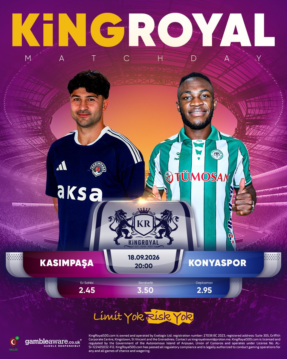KRoyaltr's tweet photo. #Kingroyal’de Süper Lig Heyecanı!

Kasımpaşa – Konyaspor mücadelesi bu akşam 20:00’de!
Cuma akşamının dikkat çeken karşılaşmasını KingRoyal ile takip et!

Güncel giriş profilde! https://t.co/1BzSJu25WZ