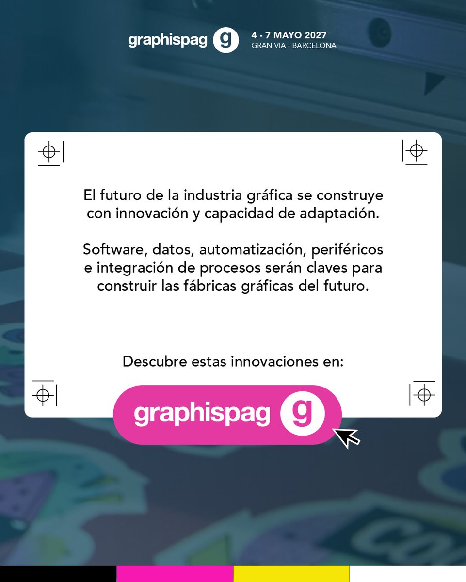 graphispag's tweet photo. La innovación también se encuentra más allá de la impresión:

🔸 Packaging digital e híbrido.
🔸 Control de calidad y automatización.
🔸 Nuevos sistemas de acabado y de postimpresión.

👉 Descubre las soluciones que están redefiniendo la industria gráfica en Graphispag 2027. https://t.co/chYkUZeTPj