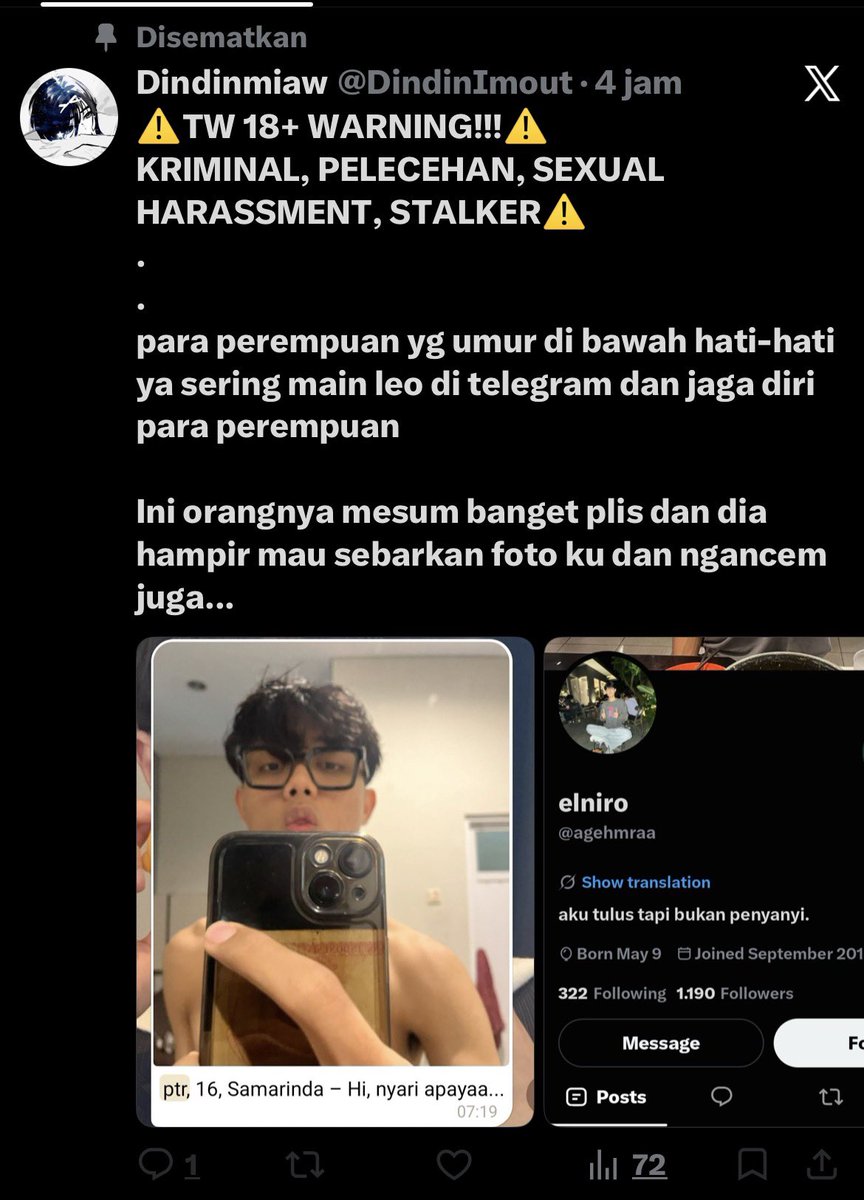 agehmraa's tweet photo. Tolong hapus tweet lu yaa. gua gakenal sama lu, juga ga main telegram selama setahun lebih
 jadi gausah bawa bawa gua okee

Samarinda? Gua stay jogja 23 tahun dan masih jomblo (butuh pacar)

Lagian lu goblog sih segala vcs apalah itu https://t.co/avMpzJZYST