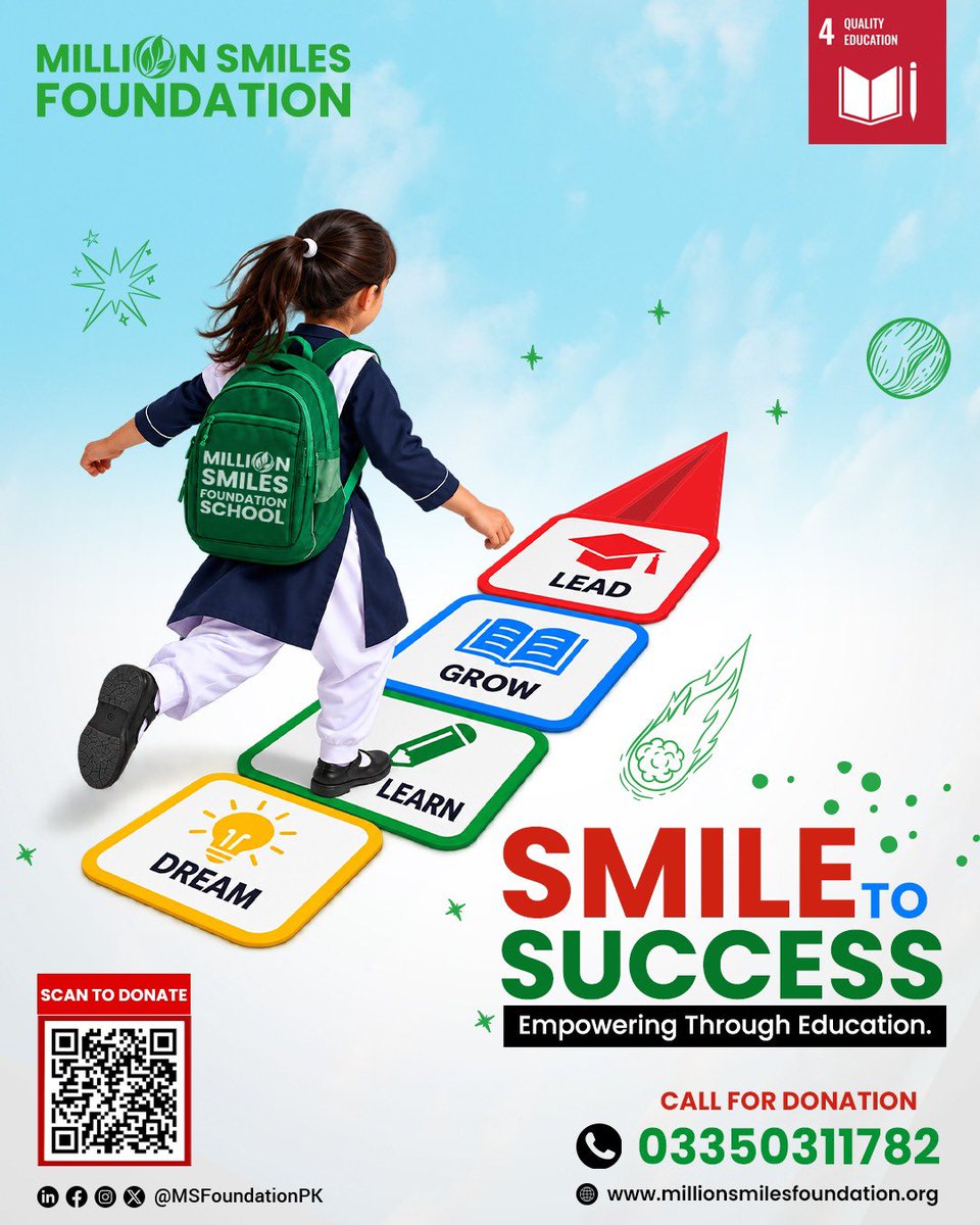 MSfoundationPK's tweet photo. Every child carries a dream and education gives that dream a direction.

پڑھے گی بیٹی، بڑھے گا پاکستان

Together, We Can EDUCATE. Together, We Can Create a Million Smiles.

#MillionSmilesFoundation #MillionSmiles #MSFSchools #EducationForAll https://t.co/gNjv0cUiiu