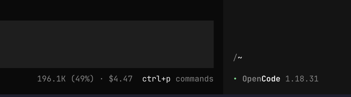 pressslav's tweet photo. @LukeParkerDev @iamdavidhill @opencode @thdxr Apologies I meant in the TUI, not the app. Yes I'm on 2.0.7. Similar to how it was in v1: https://t.co/XCU85uZxRe